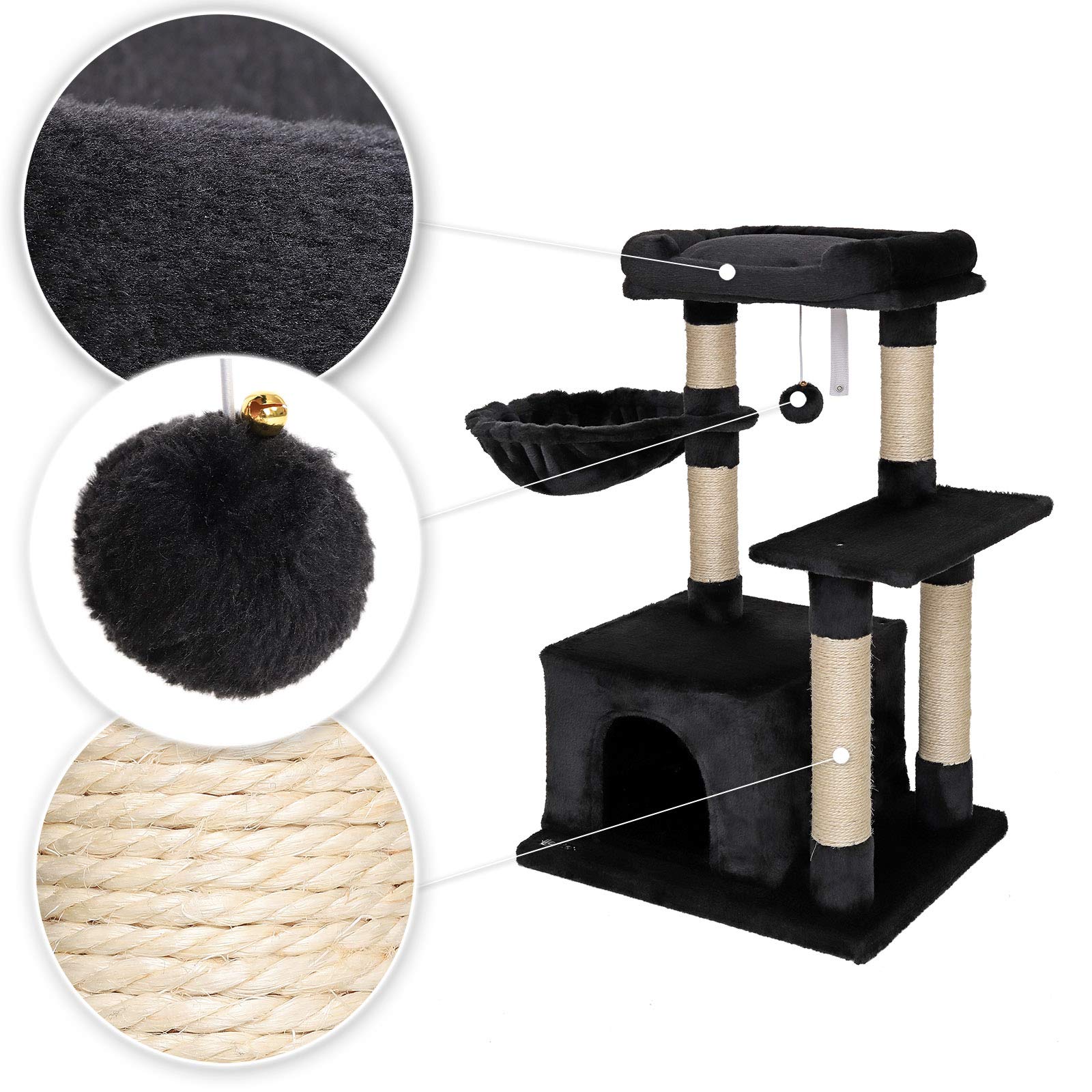 lionto krabpaal voor katten met pluche bal & wandbevestiging, hoogte 93 cm, kattenboom met sisal & pluche, comfortabele ligplek & grotten, geschikt voor kleine & grote katten, zwart lionto krabpaal voor katten met pluche bal & wandbevestiging, hoogte 93 cm, kattenboom met sisal & pluche, comfortabele ligplek & grotten, geschikt voor kleine & grote katten, zwart