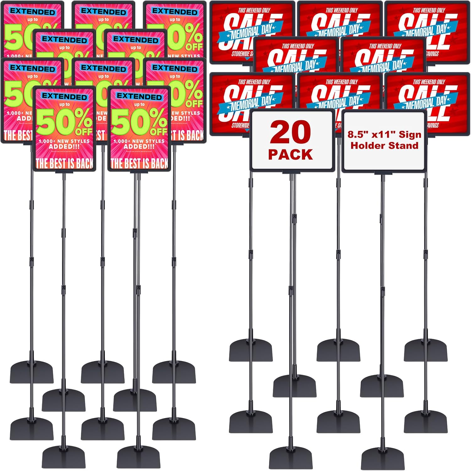 20 Pack 8.5'' X 11'' Sign Stand Holder for Display Adjustable Floor Pedestal Poster Sign Stand Holder with Vertical and Horizontal View Advertising Business Brochure Menu Signage 8.5'' X 12''