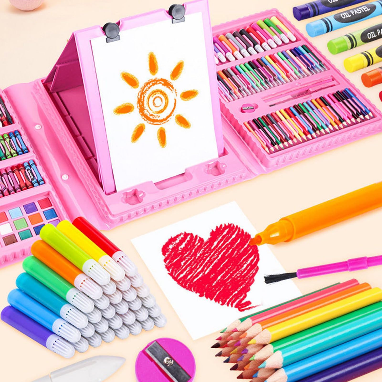Kinder-Kunst-Set, Wasserfarbstift, Buntstift, Buntstift, Pulverfarbe, Zeichnung, Schreibwaren, Werkzeug, rosa Geschenkbox