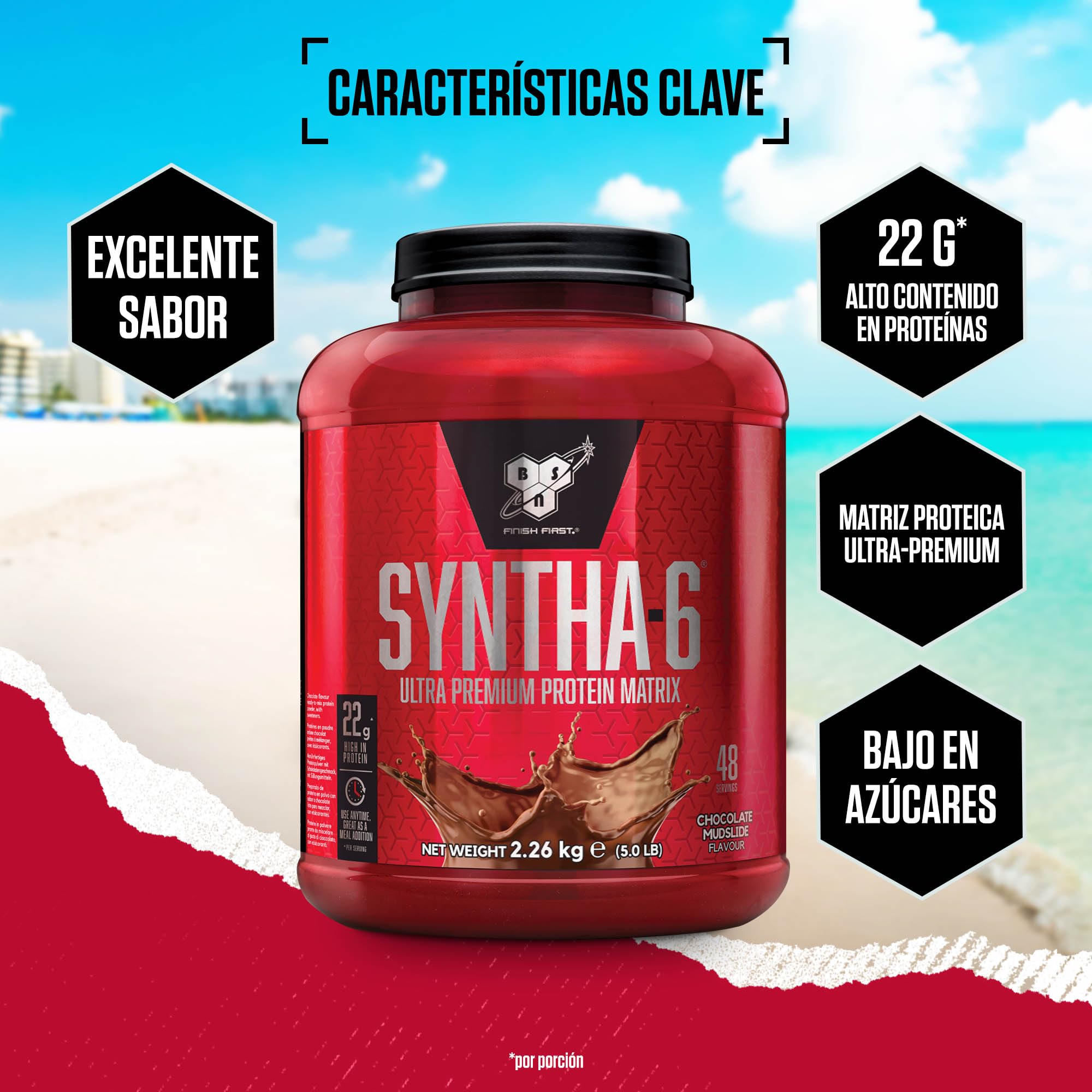 BSN Syntha 6 Proteína en Polvo Ultra-Premium para el Crecimiento y la Reparación Muscular, Bajo en Azúcar y Rico en Proteínas, Sabor Batido de Chocolate, 48 Porciones, 2,26 kg