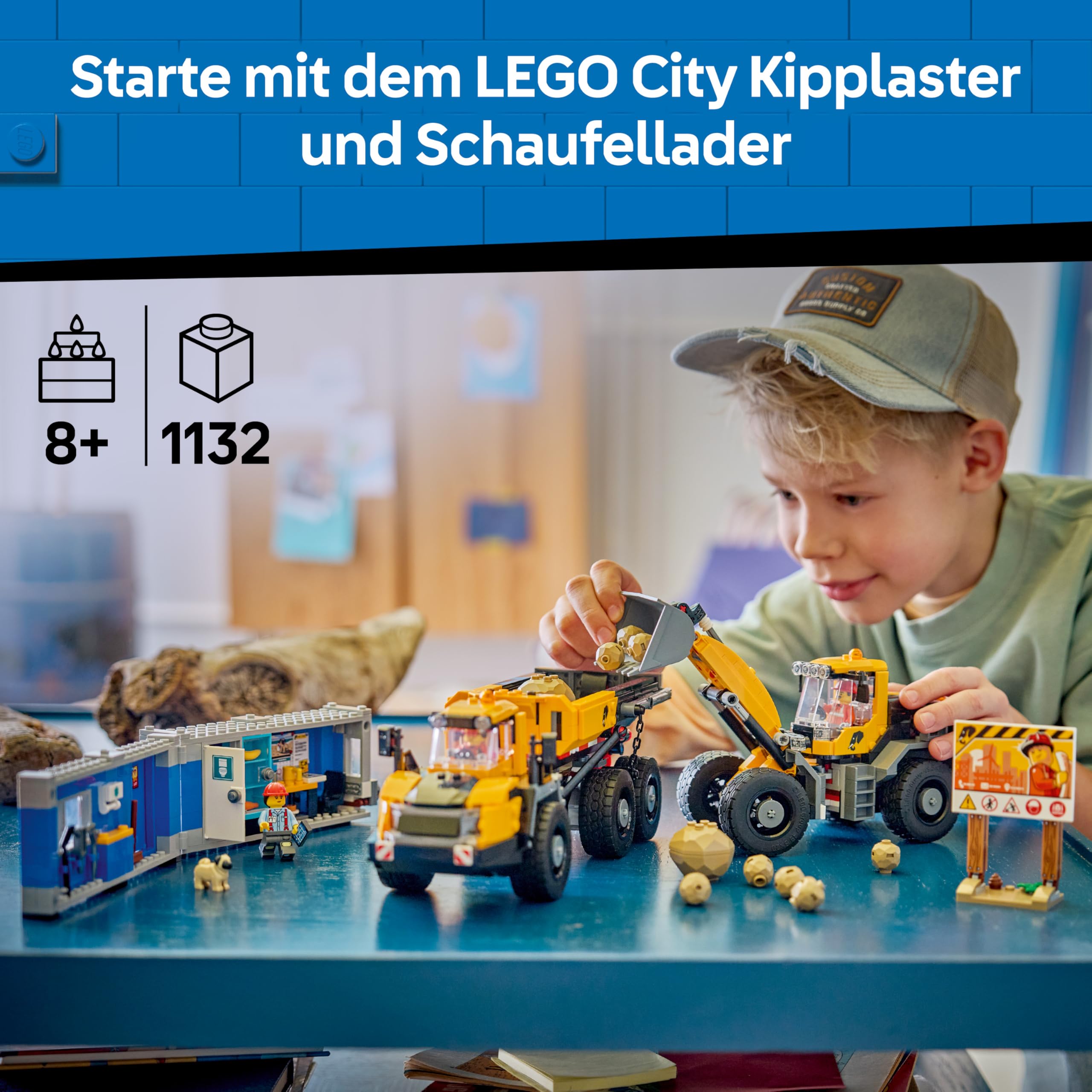 LEGO City Kipplaster und Schaufellader Spielzeuge - Baustellenfahrzeuge mit funktionierenden Funktionen und 3 Minifiguren - STEM Geburtstagsgeschenk für Jungen ab 8 Jahren - 60494