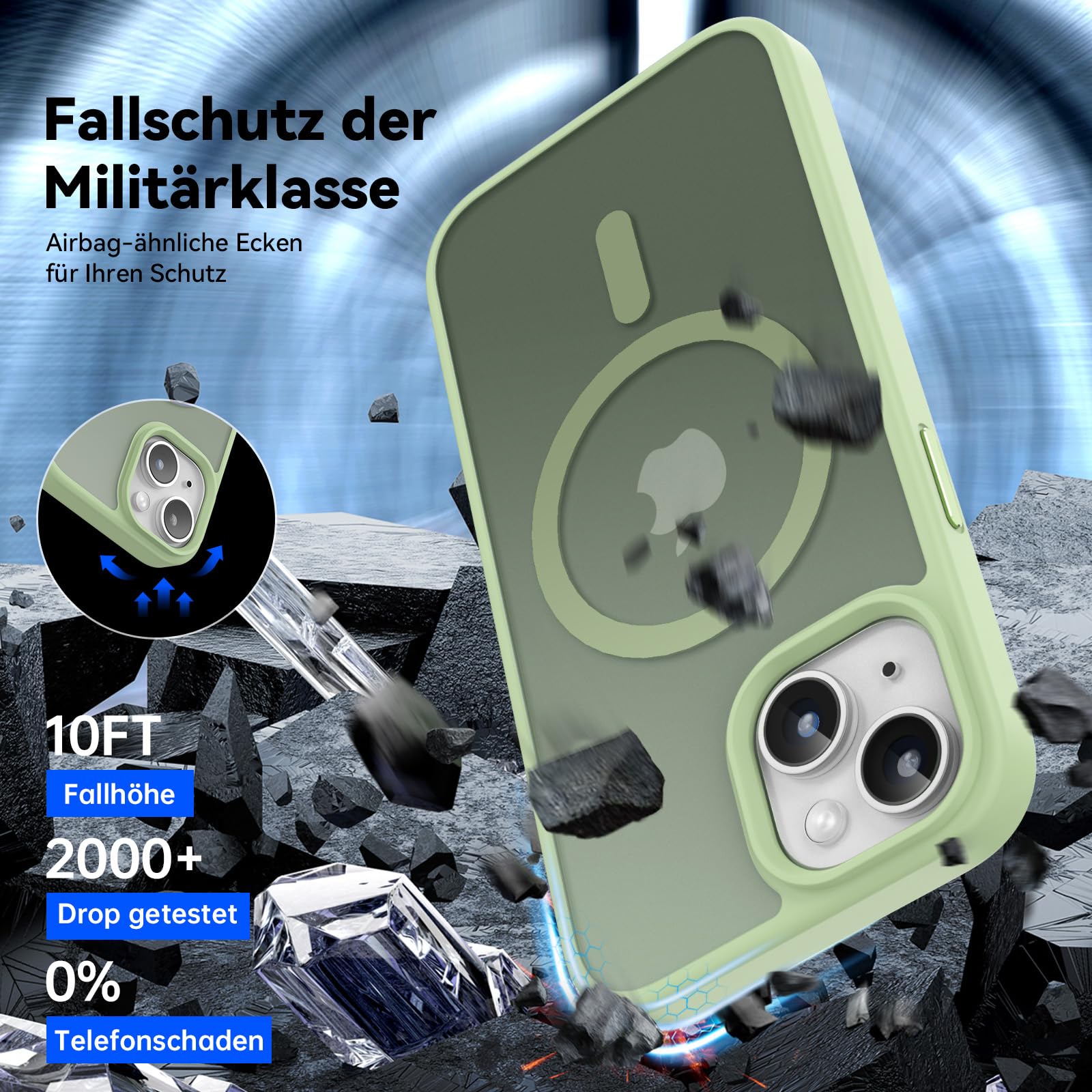 Natiiozie Magnetica Cover per iPhone 13/iPhone 14 Compatibile con MagSafe Custodia Traslucida Opaca Posteriore, Antiurto Anti-impronta Resistente ai Graffi Protettiva Case verde chiaro