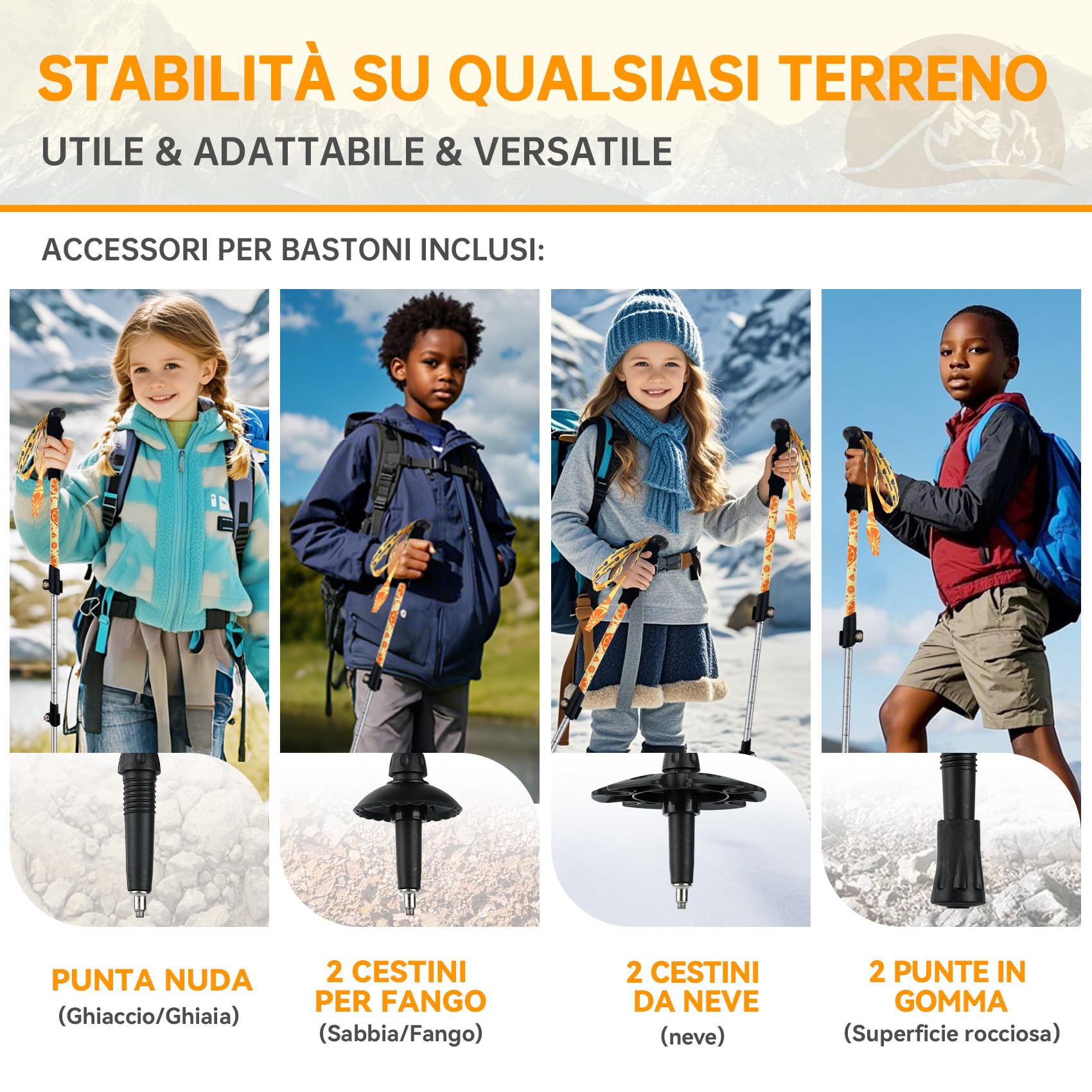 Bastoncini da Trekking Pieghevoli per Bambini - 2 Bastoncini Regolabili Leggeri, Bastoni in Alluminio Pieghevoli per Bambini, Design Retrattile per Escursionismo/Sci (6-12 Anni)