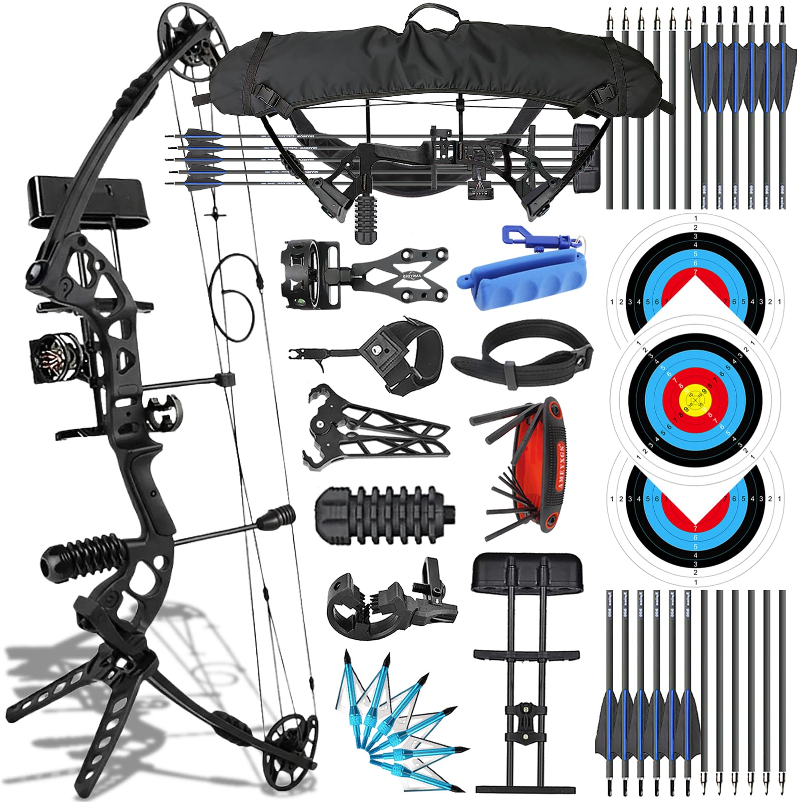 Ensemble Arc à poulies 34 Pouces Kit Arc Compound 40 Livres Tir à l'arc Arc de Chasse Adulte Set de Arc a poulies Sac avec Accessoires Débutant Plein air