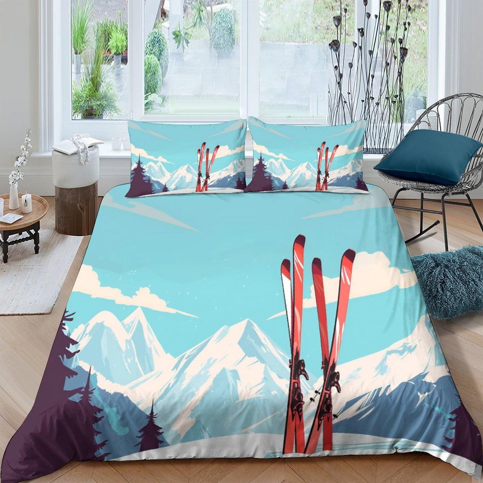 Ctjqhvkz Style-8 3D Printed Mountain Ski Landscape Fitted Sheet Microfiber Soft Durable Bed Cover For Bedroom Guestroom Decor Single（135X200cm）