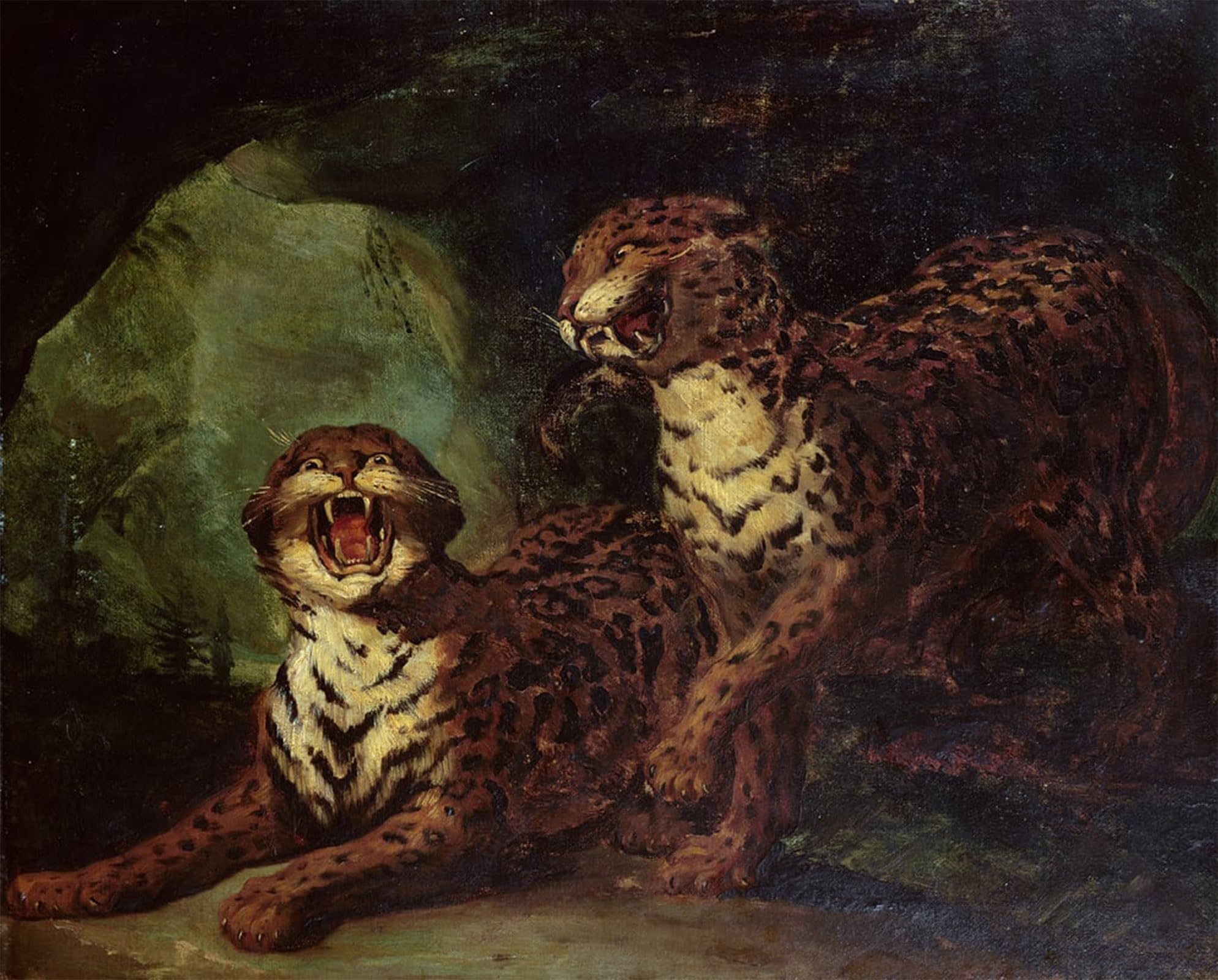 ARTXLXXBN Famous Painting Art Wall Decor Abstract Art Picture Two Leopards by Theodore Gericault Animal Pictures for Home Decor 60x90cm