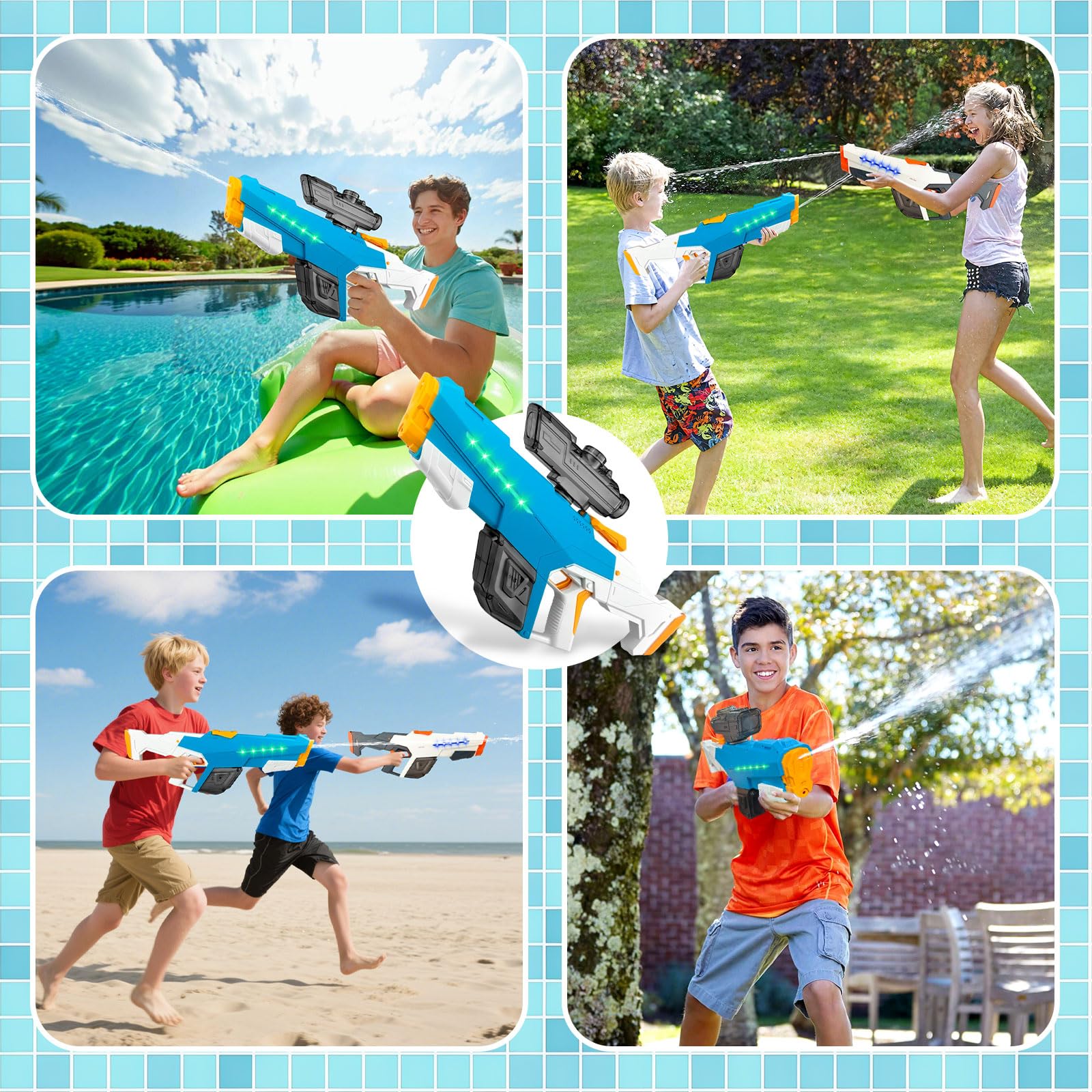 Elektrische Wasserpistole 930ml mit Zwei Batterien 8-10m Reichweite für Kinder Erwachsene