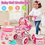 Baby Doll Stroller Set Toys for Girls Toddlers 3-5 4-6 5-7, Baby Doll Playset with 12.5 inch Doll, Bathtub and 20PCS Doll Accessories, Babies Stroller Toys for 3 4 5 6 Year Old Girls Birthday Gift