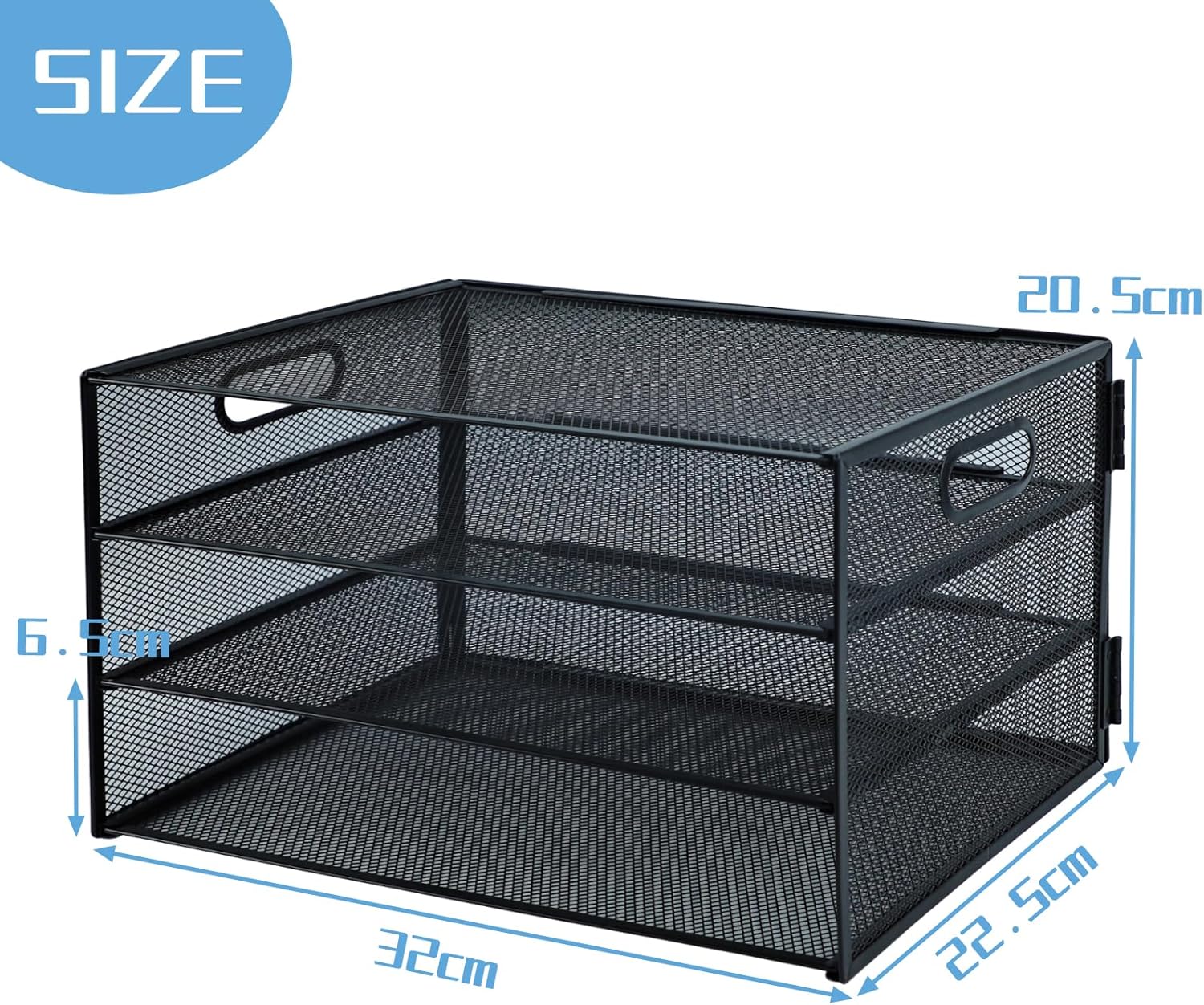TSDRBWO 3 Tier Desk Organiser with Handle, Pull-Out Mesh File Organizer for Letter Tray Organizer Mesh Desk Organiser Tray Paper Storage Rack for A4 File Office Supplie, Black 12.8" x 10.1" x 7.9"