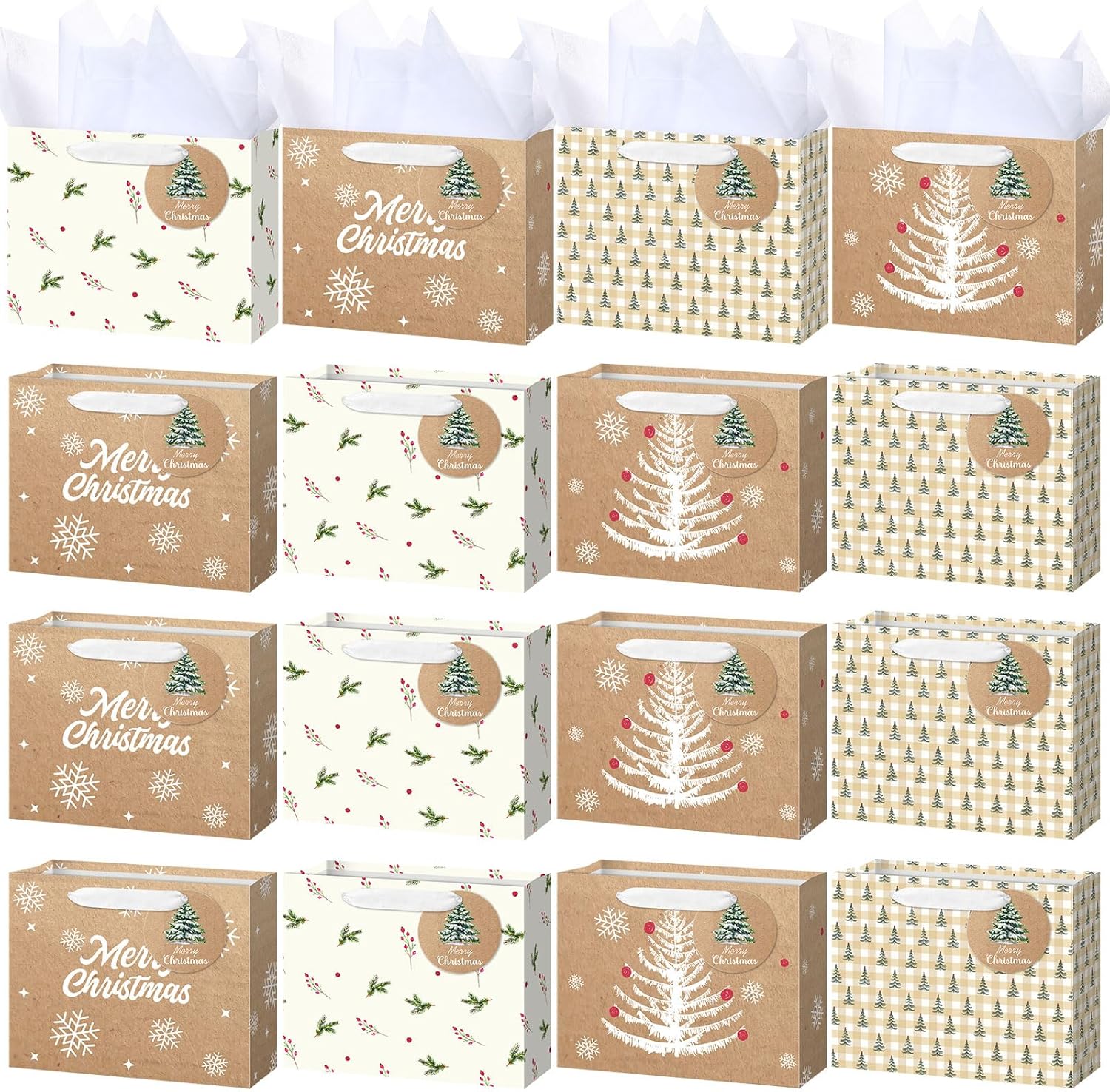 AmazingSpark 16 Pcs Christmas Gift Bags with Tissue Paper and Handle Neutral Nutcracker Christmas Holiday Paper Gift Bags with Tag for Party Favor Wrap Present Giving 4 Style, 10 x 8 x 4 Inch(Stylish) - Image 8