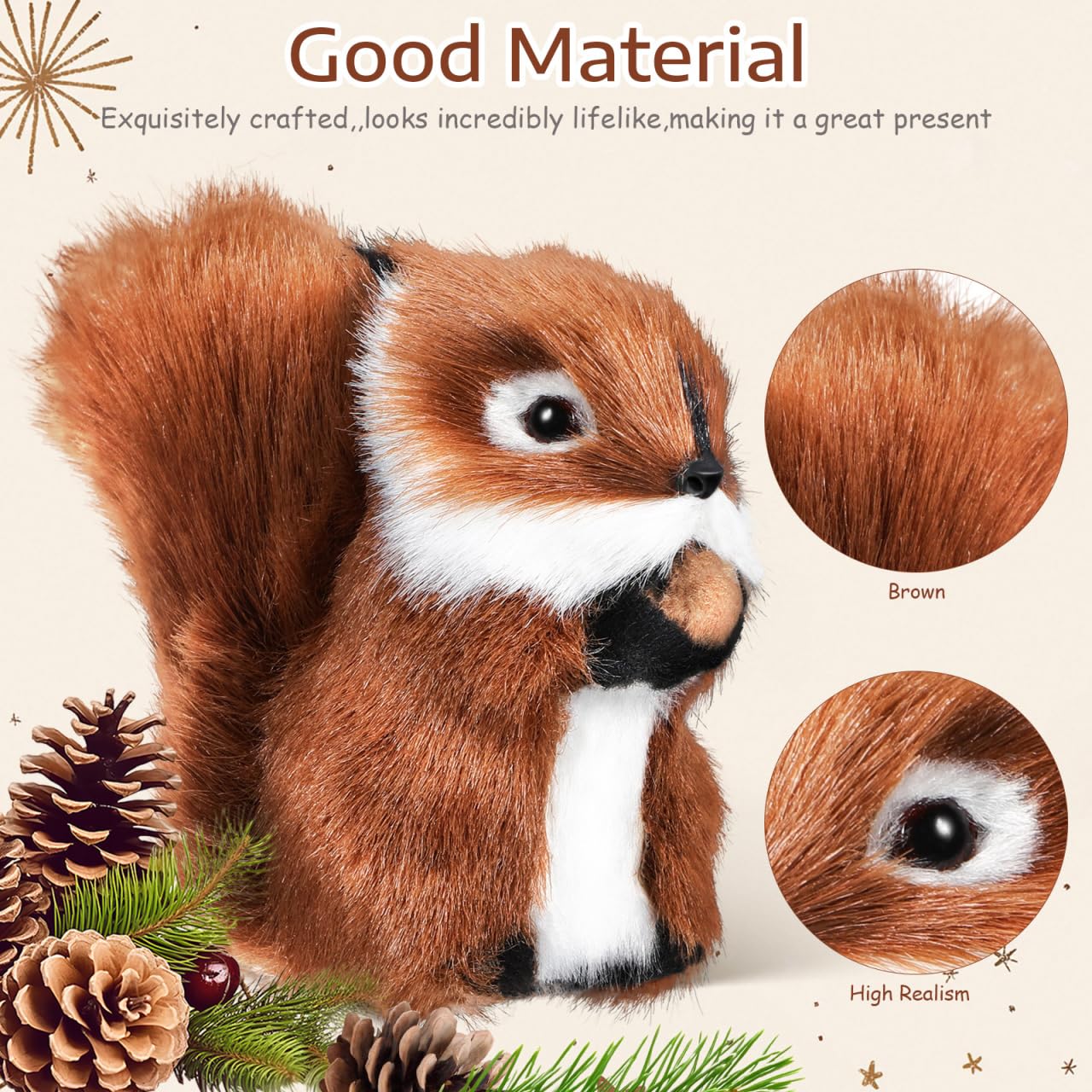TOYANDONA Mini Plush Squirrel Figurine: 3.73 Inch Realistic Squirrel Animal Model - Image 4