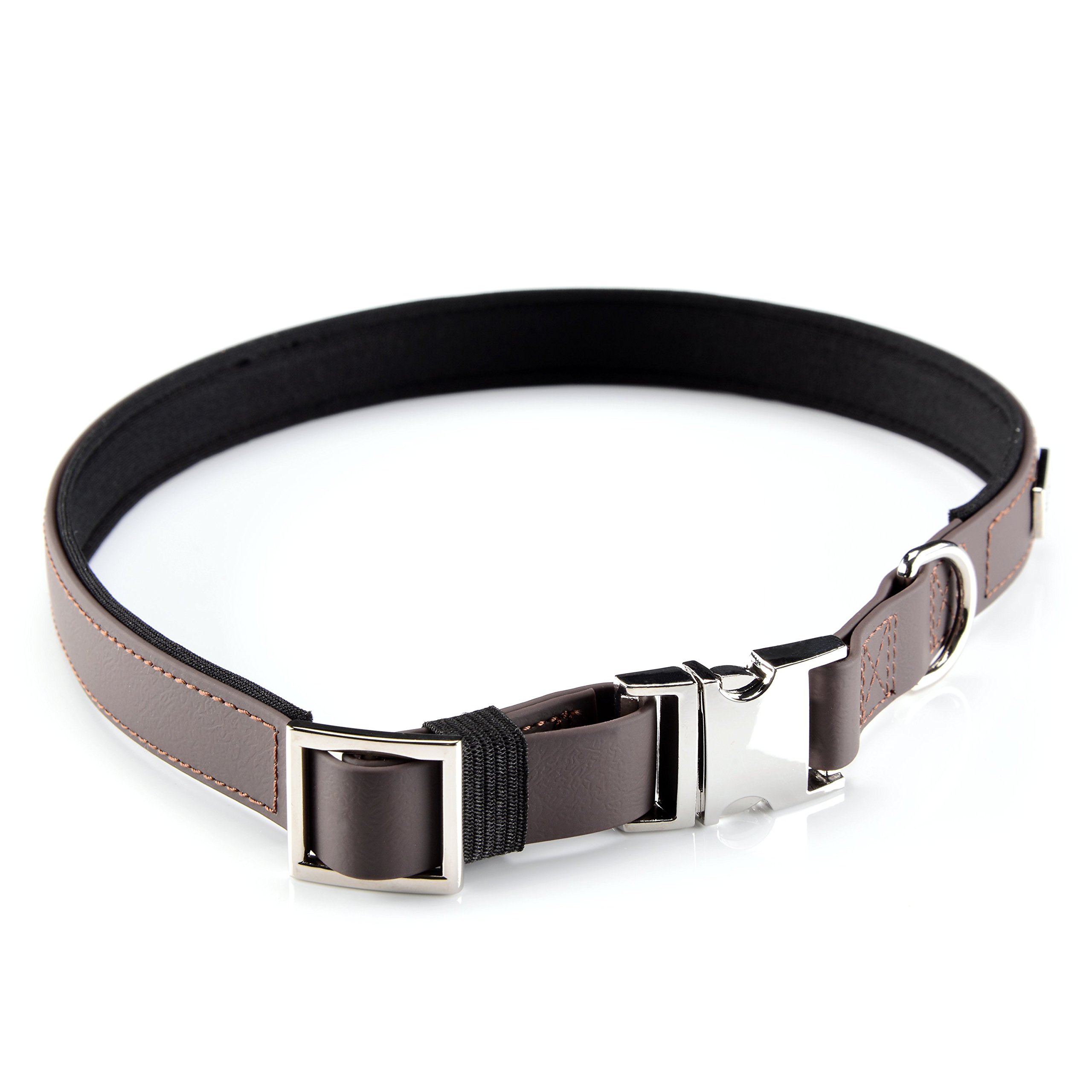 PetTecDog Collar TrioflexTM with Padding, Weatherproof, Waterproof, Robust in 3 Sizes (M 40-50 cm), Slim Edition Brown