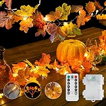 suddus Fall Leaves Garland with Lights, 20LED Battery Operated Fall Lights with Timer, Fall Decoration for Home, Table, Mantle, Office, Outdoor, Autumn, Halloween, Yellow