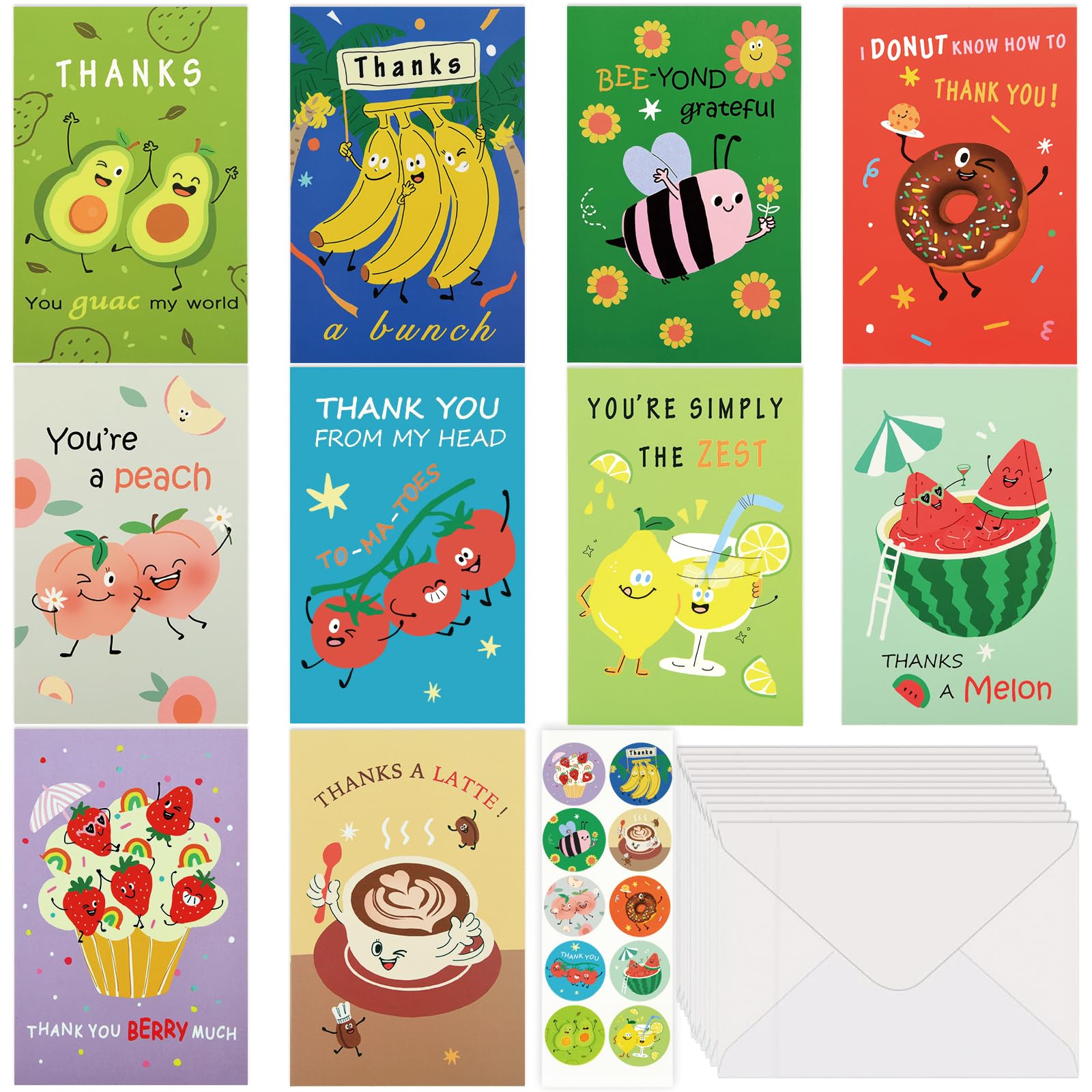 AhfuLife 40 Pcs Funny Thank You Cards With Envelopes & Stickers, 4 x 6 in Appreciation Cards Bulk, Thank You Card Bulk with 40 Envelopes & 40 Stickers