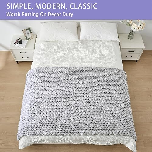 Miniatura 3 de Bigacogo Manta de punto grueso de 40 x 80 pulgadas, manta de felpilla 100% tejida a mano, manta grande de punto trenzado suave y grueso, manta