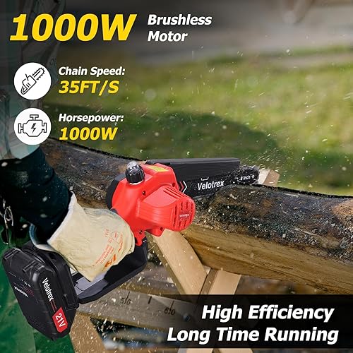 Vista 4 de Sierra de poste inalámbrica 2 en 1 y mini motosierra, sierras de poste eléctricas sin escobillas de 8 pulgadas para recortar árboles, engrasado