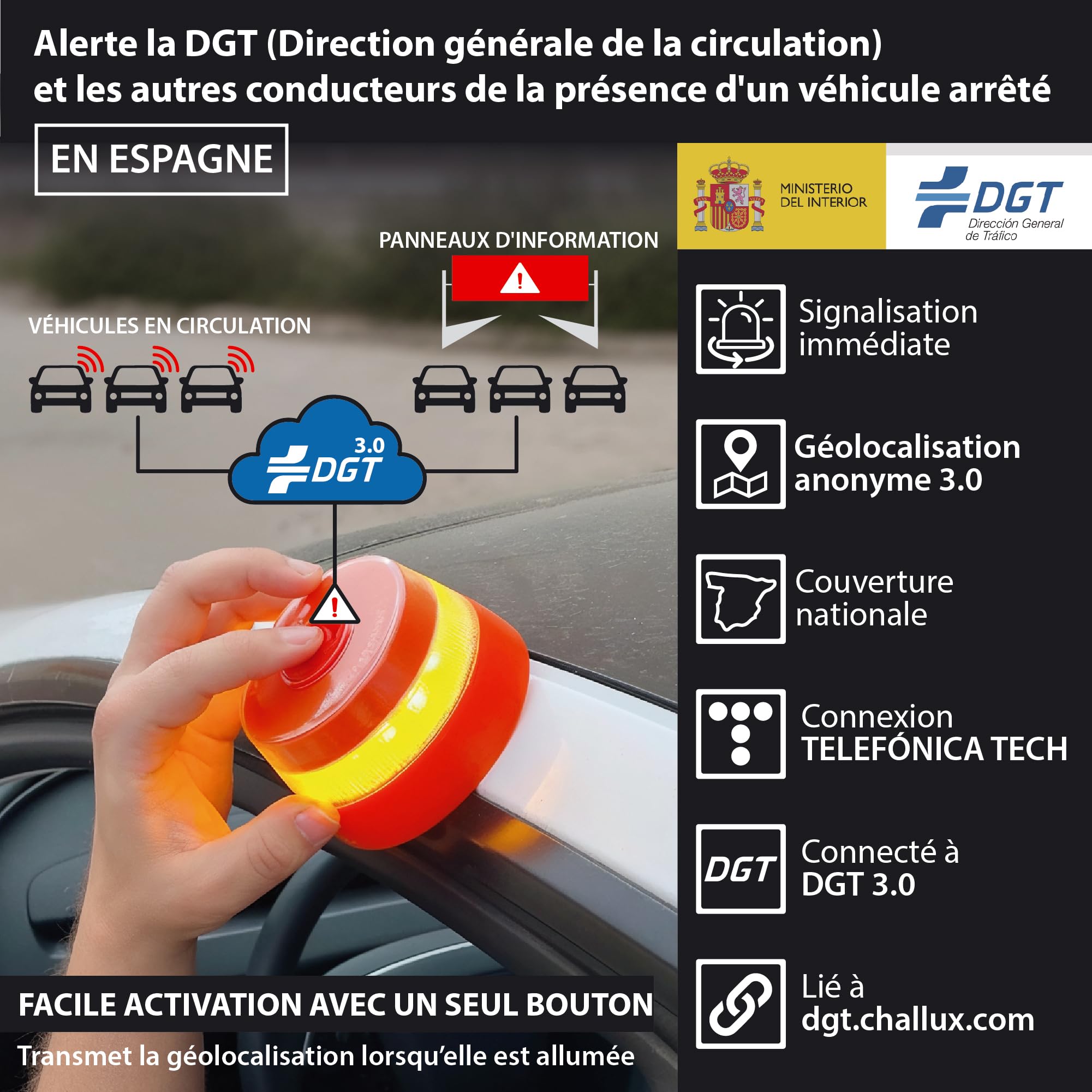 KRASER KRV16IOT Lumière d'urgence V16 Homologuée DGT 3.0 LED 360° Balise Magnétique avec Géolocalisation Avancé et carte SIM