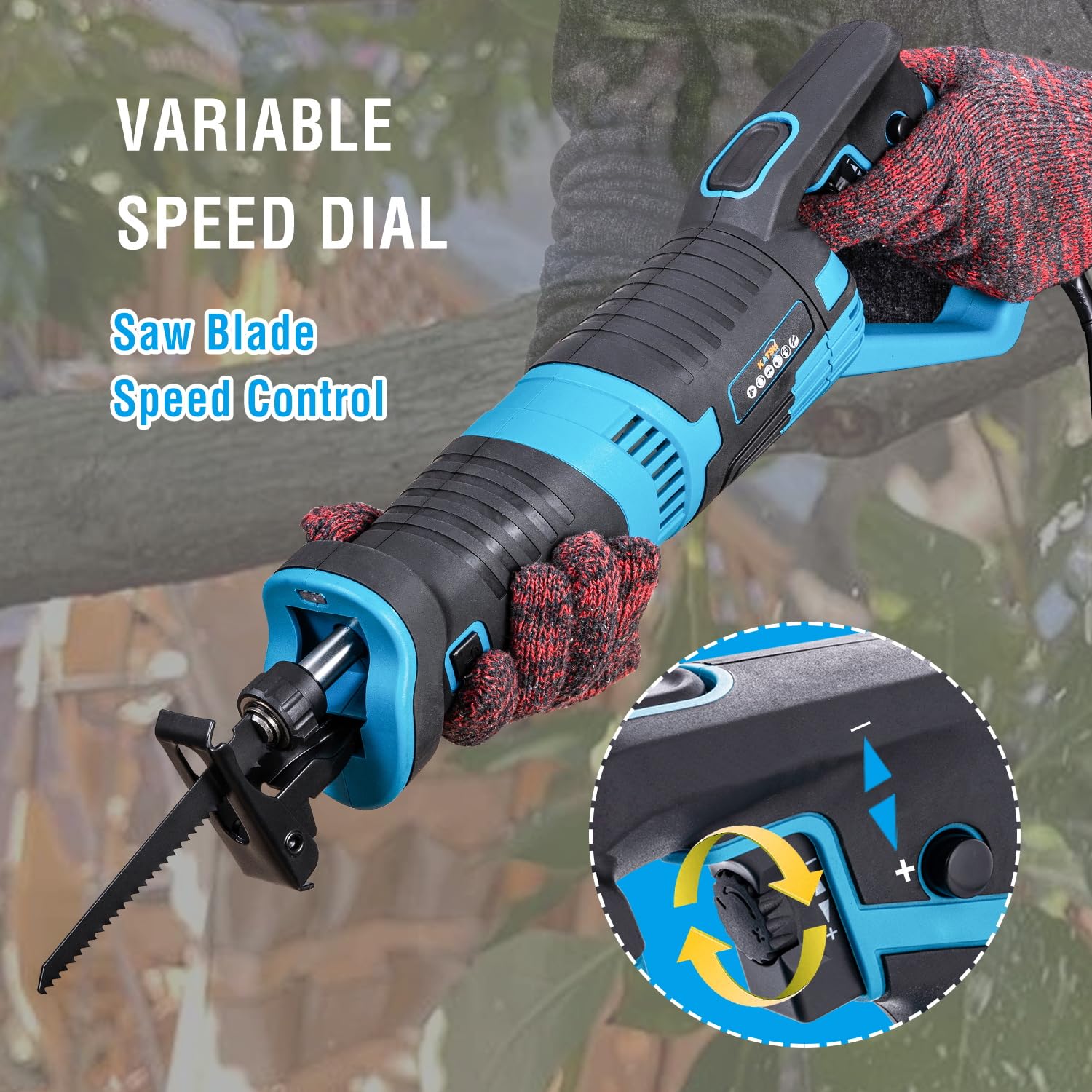 KATSU Tools Sierra alternativa de 900 W, carrera de 22 mm, 2800 rpm, velocidad variable, cambio de hoja sin herramientas, sierra de sable eléctrica con cable para cortar madera, metal y PVC