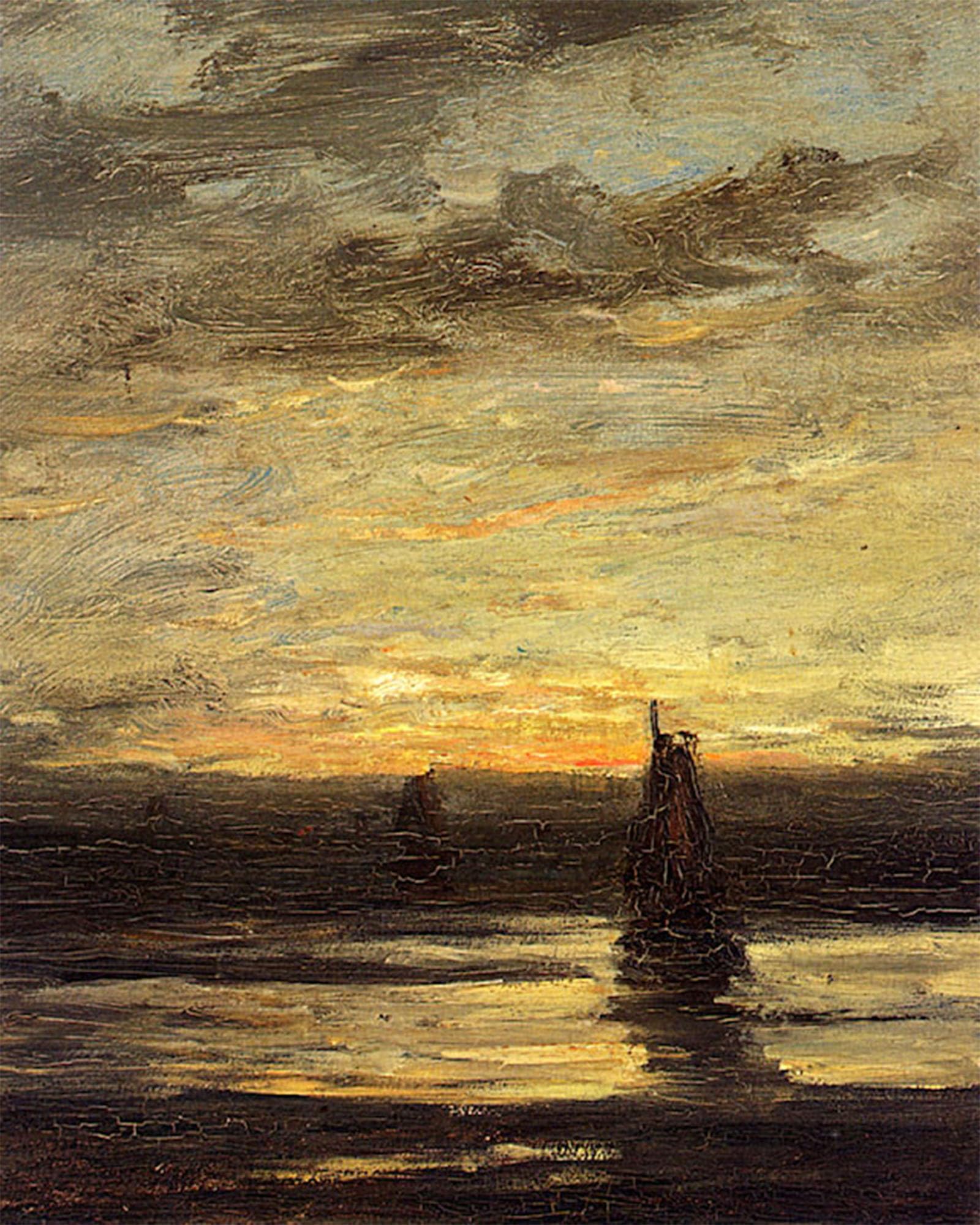 POSTERIIk Famous Modern Artwork Art Mural Fishing Boats At Dusk by Hendrik Willem Mesdag Oil Paintings Pictures for Home Decor 60x90cm