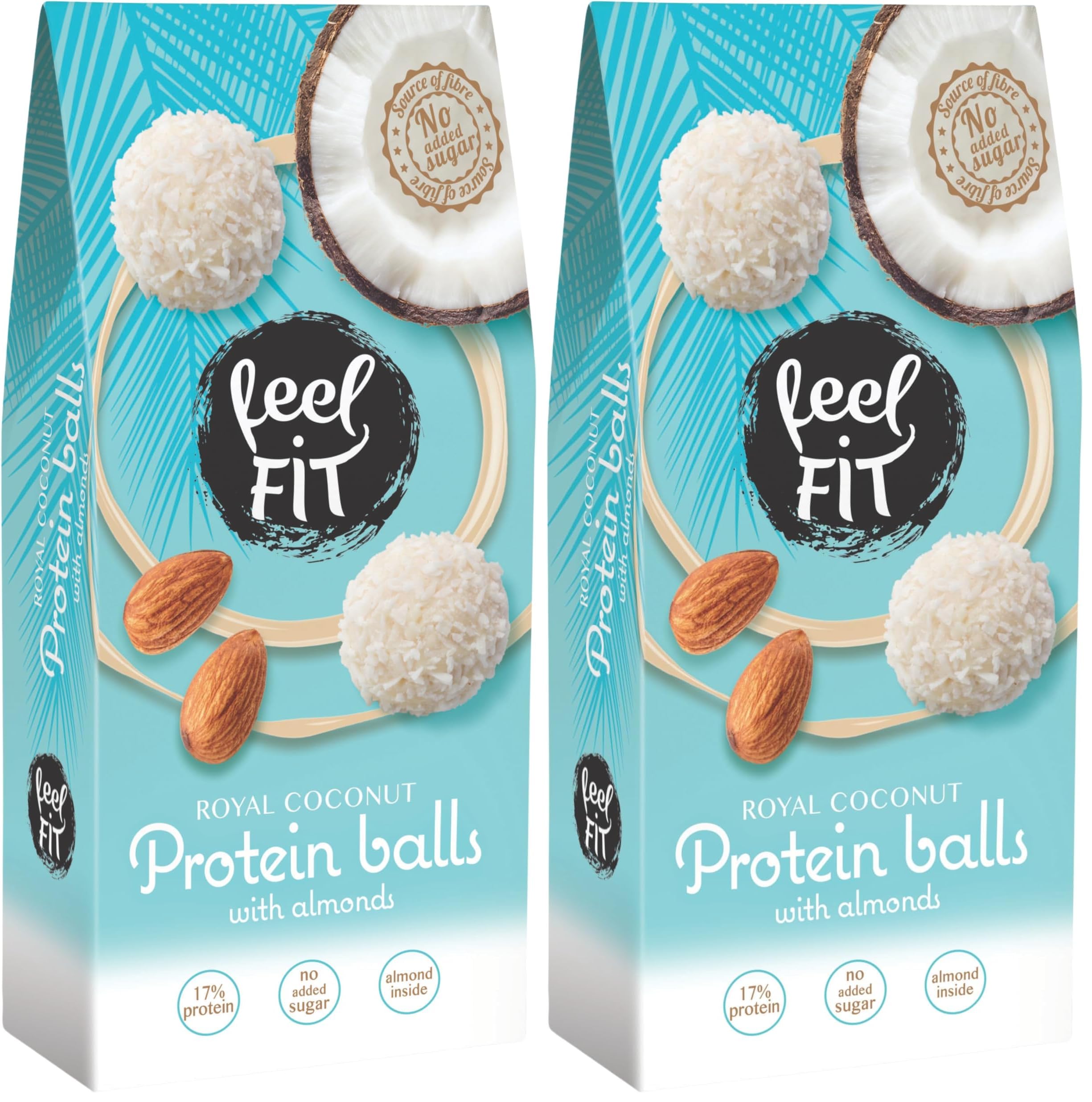 feel fit FIT Zuckerfreie Kokos-Pralinen mit Mandeln á 63 g, ohne Zuckerzusatz (Packung mit 2)