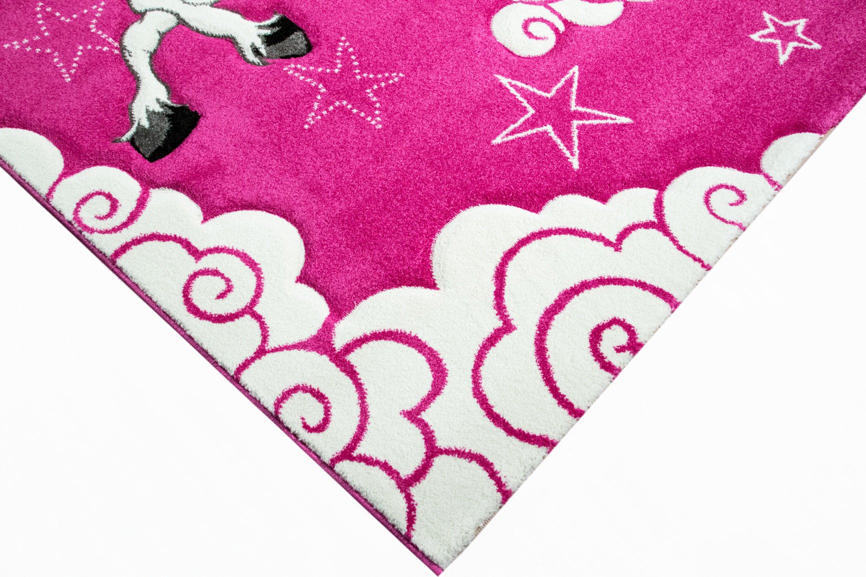 Kinderteppich Spielteppich Kinderzimmer Teppich Einhorn Design mit Konturenschnitt Pink Creme Türkis Größe 120x170 cm