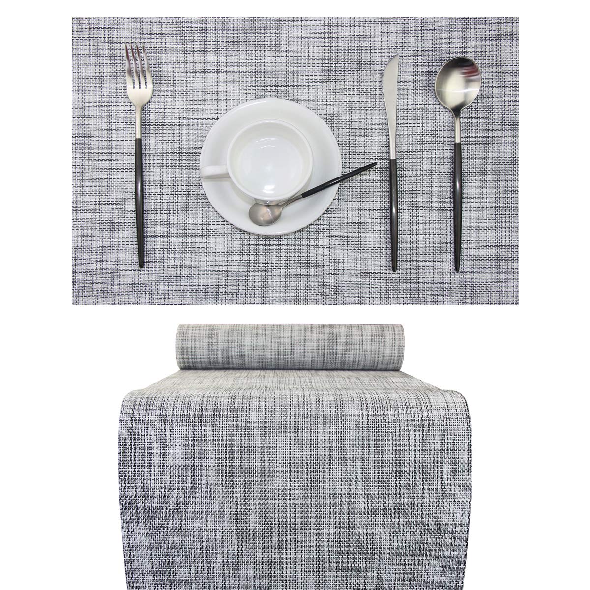 Sets de table lavables pour repas de famille complet avec nappe chemin de table gris chic