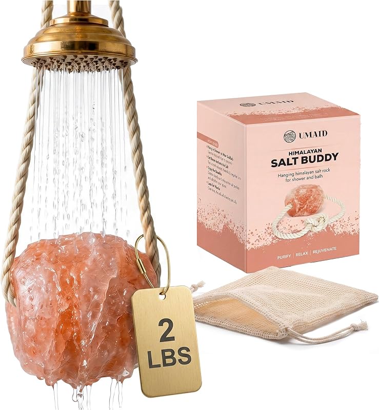 UMAID Himalayan Pink Salt Rock for Shower & Bath – Salt Buddy® 2 lb Hanging Mineral Stone for Spa-Inspired Relaxation, Self-Care & Bath Soaks, Unique Wellness & Home Spa Gifts for Men & Women