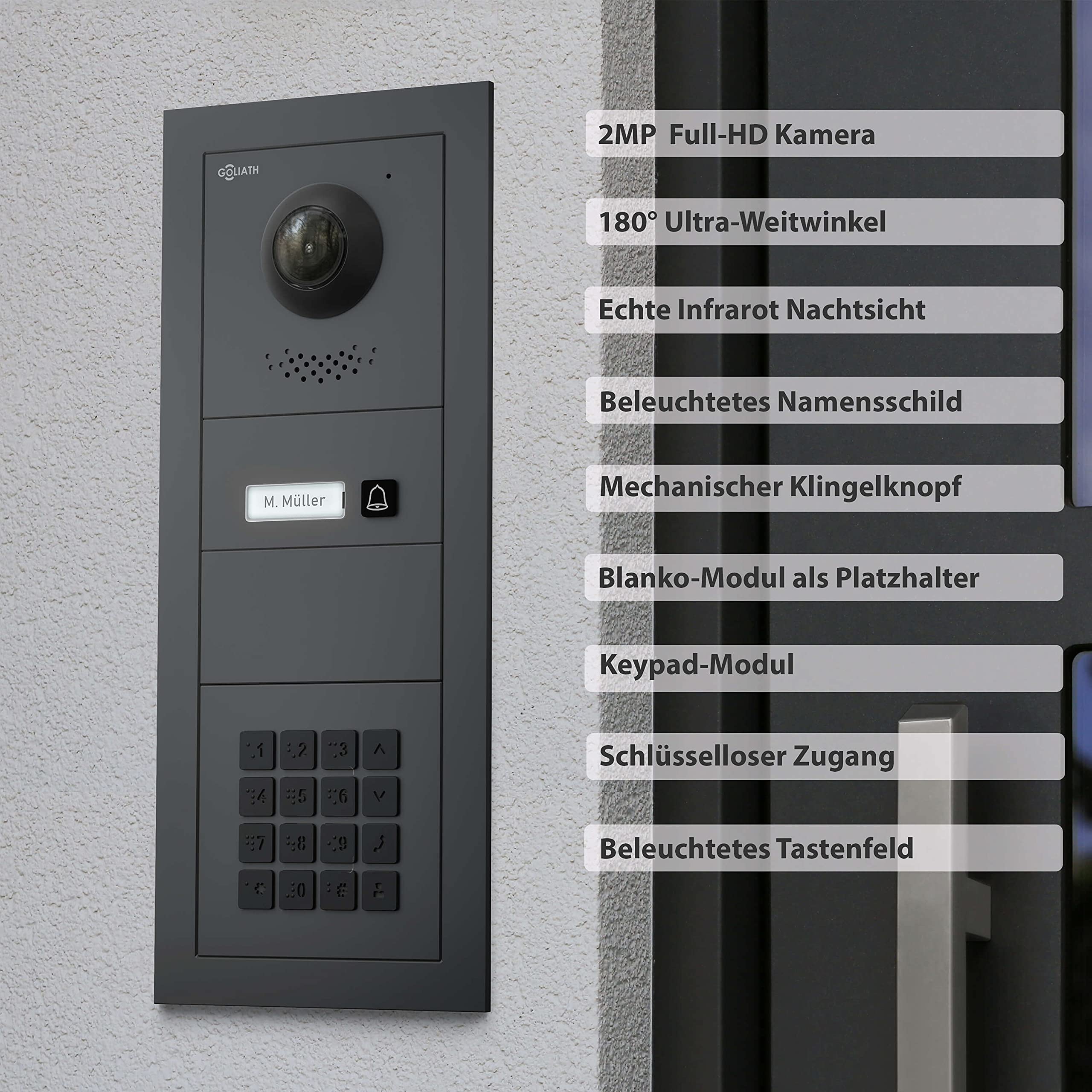 Goliath Hybrid | IP | Full-HD Video Türsprechanlage | App | 1-Fam | 1 x Full-Touchscreen 10" | Aluminium Unterputz Türstation | + Codeschloss | 180° Ultra-Weitwinkel | AV-IPS-659