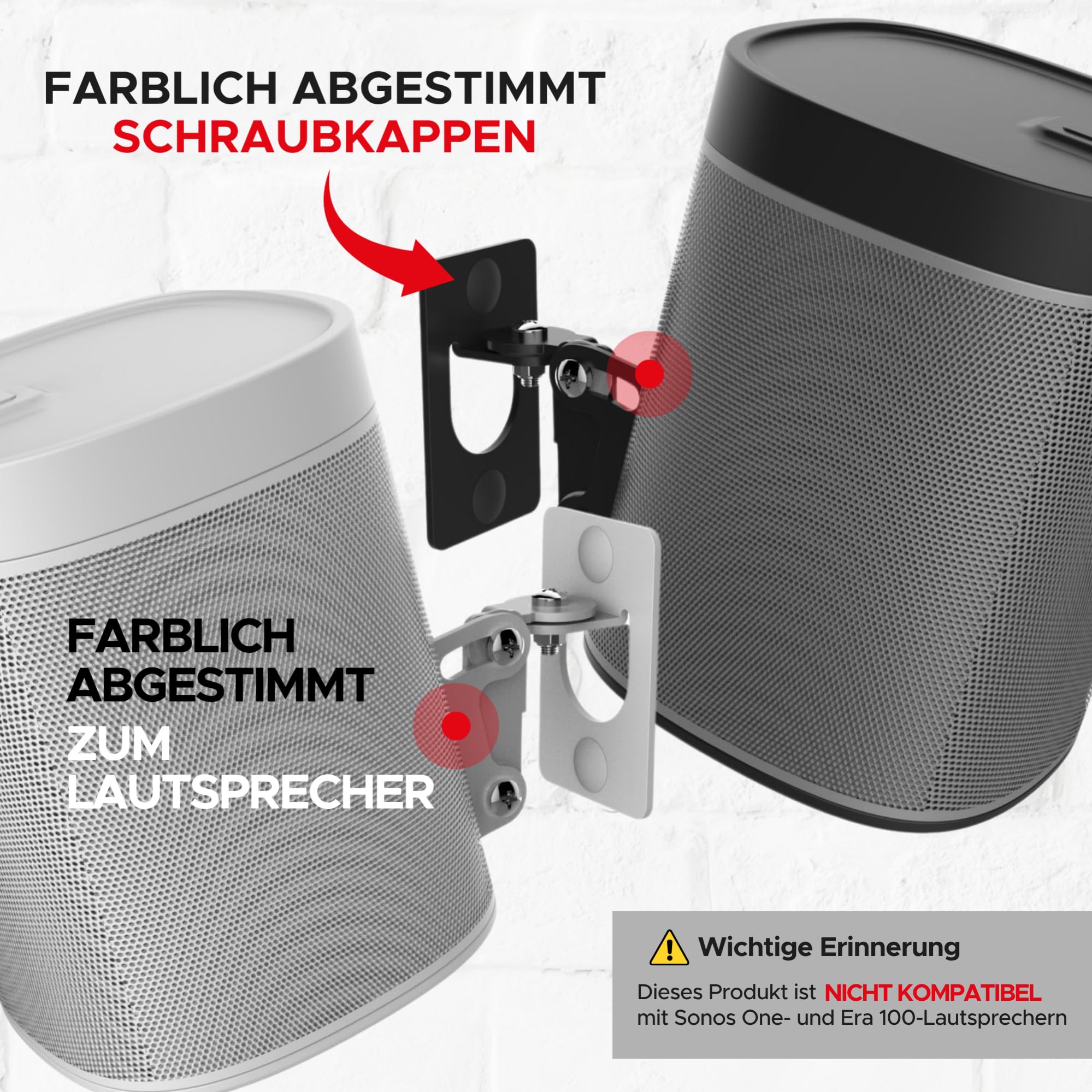 Sound bass Play 1 Wandhalterung, Weiß, Kompatibel mit Sonos Play:1, Paar