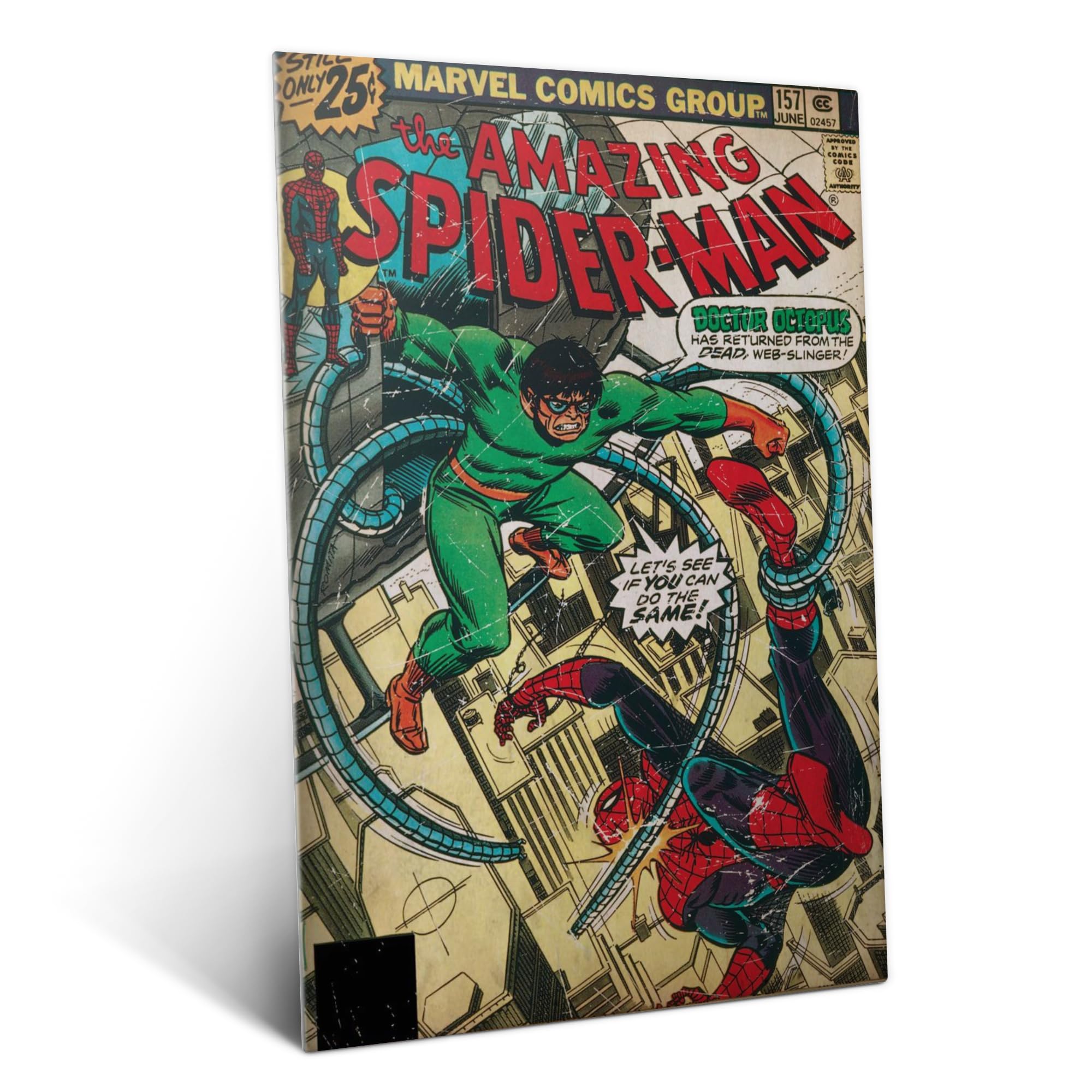 Displate Officiel Marvel Poster Métallique Fixation Magnétique Licence Officielle Image Affiche de Haute Qualité Spider Man Retro - Doctor Octopus 32x45cm - Matt