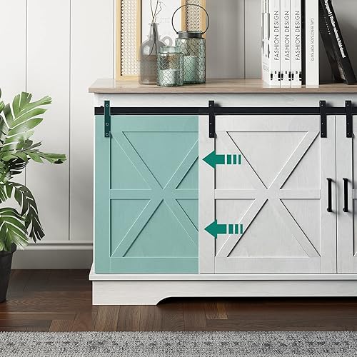 Miniatura 44 de YITAHOME Soporte de TV de granja para soporte de televisión de 65 pulgadas, centro de entretenimiento con armarios de almacenamiento y puertas Roble