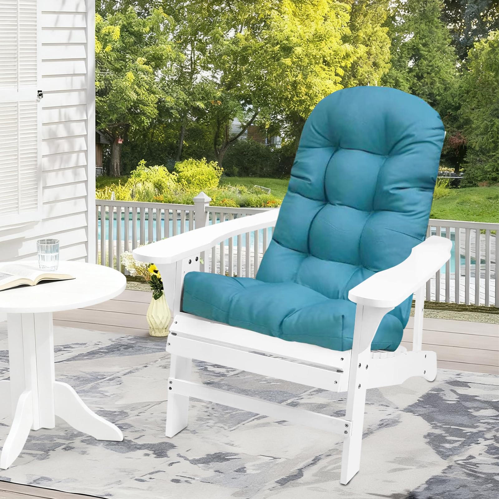 UUluhao Outdoor Waterproof Seat Cushion with Elasticity Band Waterproof Teal Blue Thicken Tufted Patio Lawn Chair Cushions for Adirondack Chairs and Rocking Chair,43 * 20 * 3.9"
