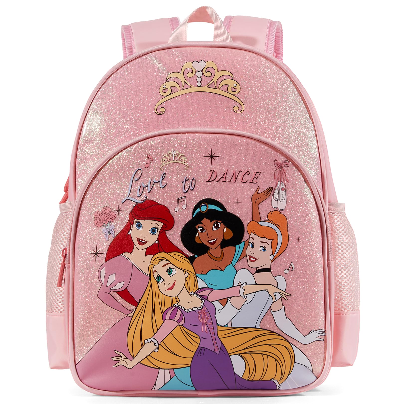 Disney Princess Girls Backpack TK Kindergarten Elementary Preschool Bookbag | Glitter Water-Stain-Tear-Resistant, Medium 12L, Lightweight 350g, Ergonomic Padded Adjustable Strap, Chest Strap Support Princesses'dance of Dreams Medium