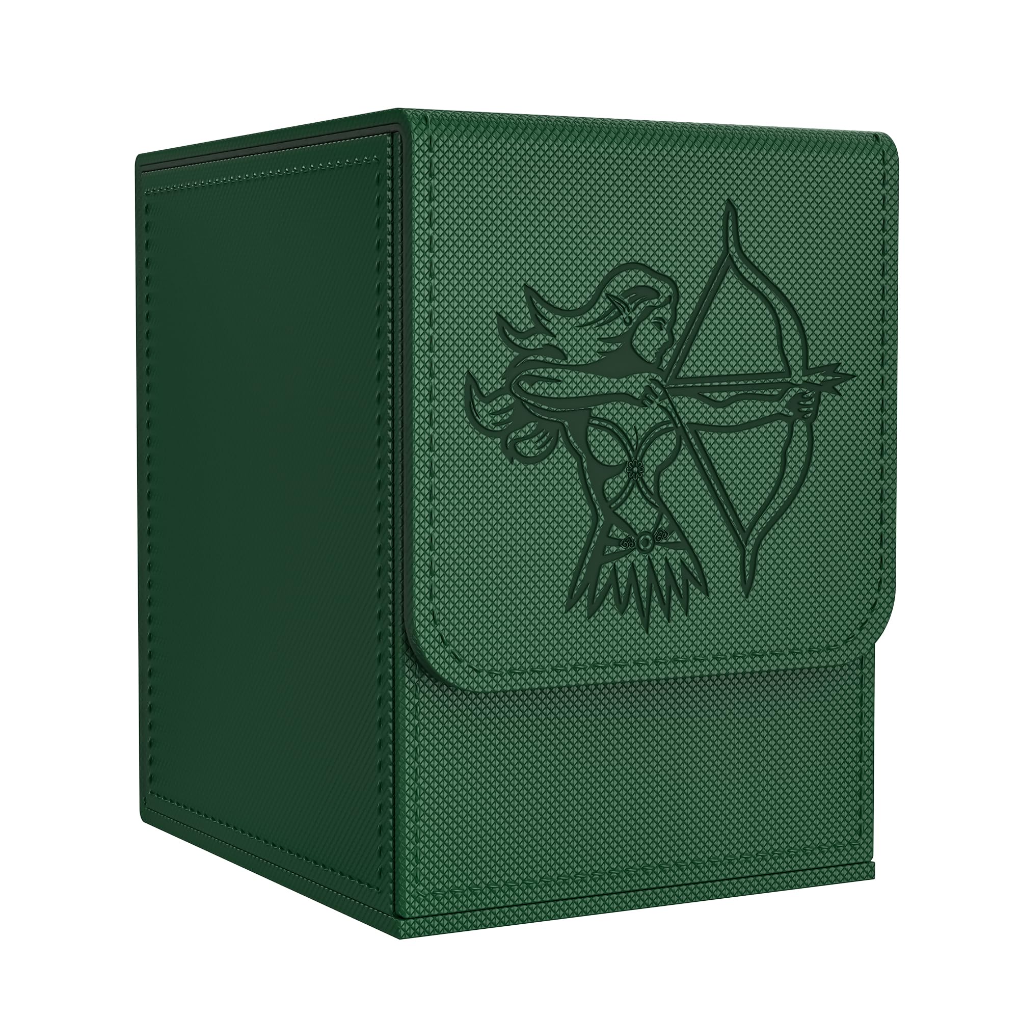 Zettokete Magnetic Card Deck Box with 2 Dividers, Holds 100+ Double Sleeved Cards, PU Leather Deck Case Fits for MTG Commander Decks and Magic Cards, Green/Elf