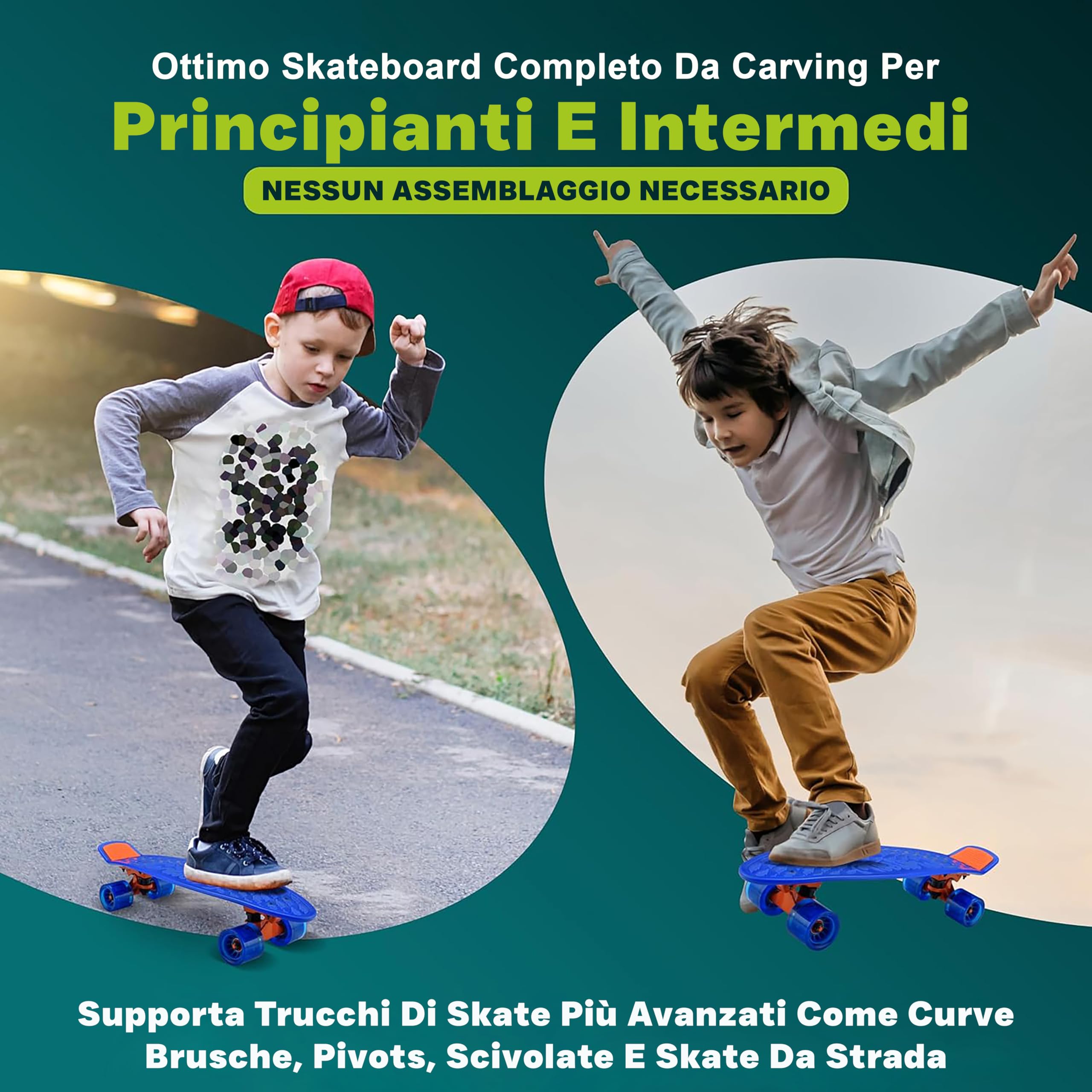 Hurtle Skateboard Mini Cruiser, Tavola PP 15,24 Centimetri, Doppio Kick, Truck in Alluminio 8,26 Centimetri, Ruote PU con LED, per Bambini da 5 Anni, Adolescenti e Adulti.