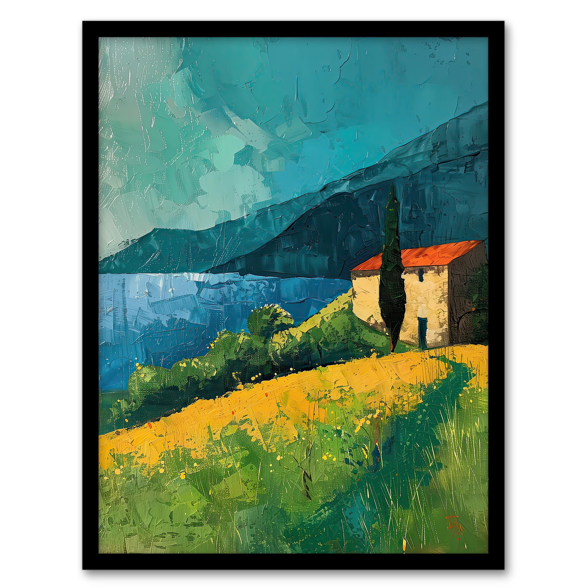 Artery8 Farmhouse Lake District Oil Painting Summer Calm Living Room Artwork Framed Wall Art Print A4
