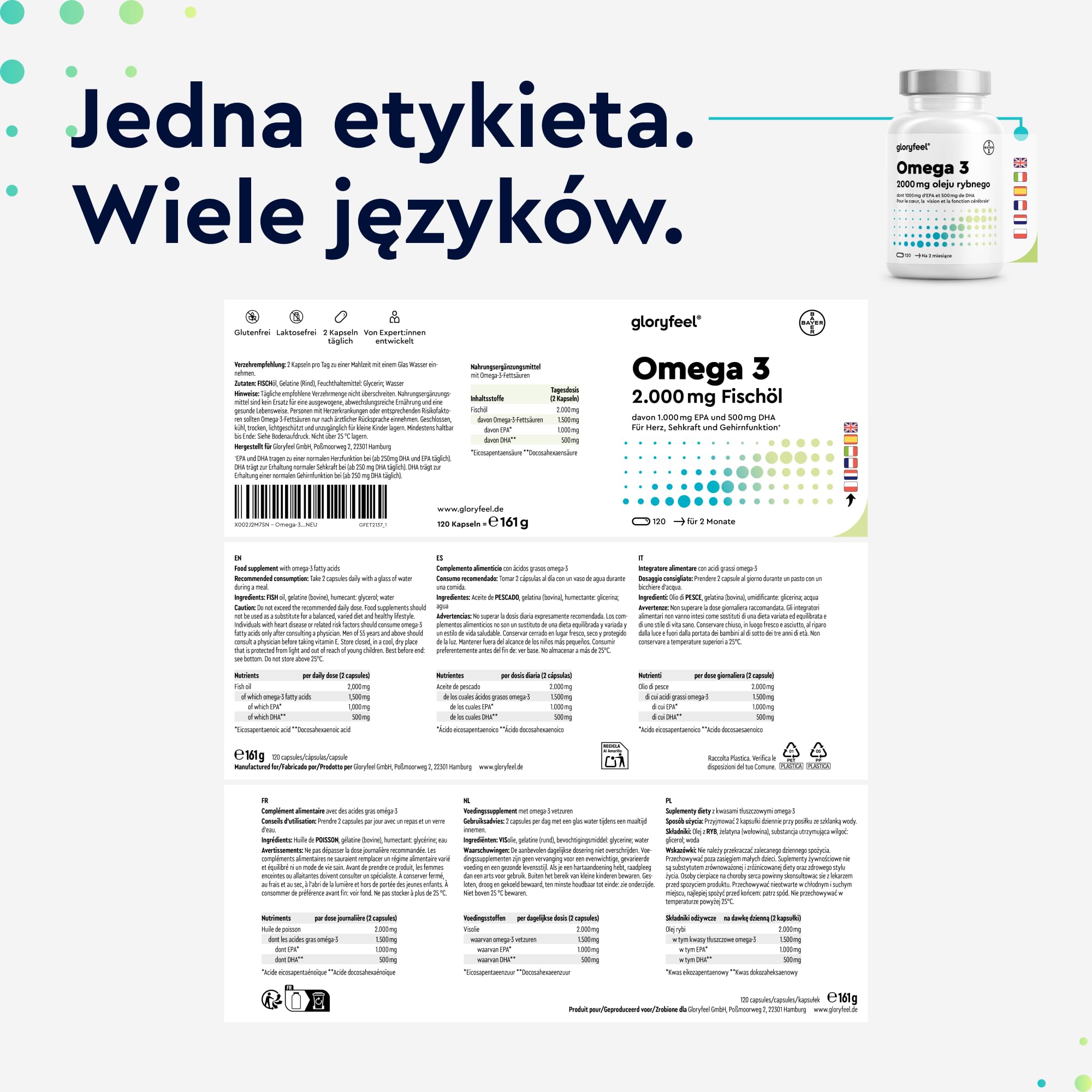 Kapsułki Omega 3 - Wysoka dawka 2000mg oleju rybnego, 1000mg EPA i 500mg DHA w dawce dziennej - Niezbędne kwasy tłuszczowe z anchois - Testowane laboratoryjnie i produkowane w Niemczech