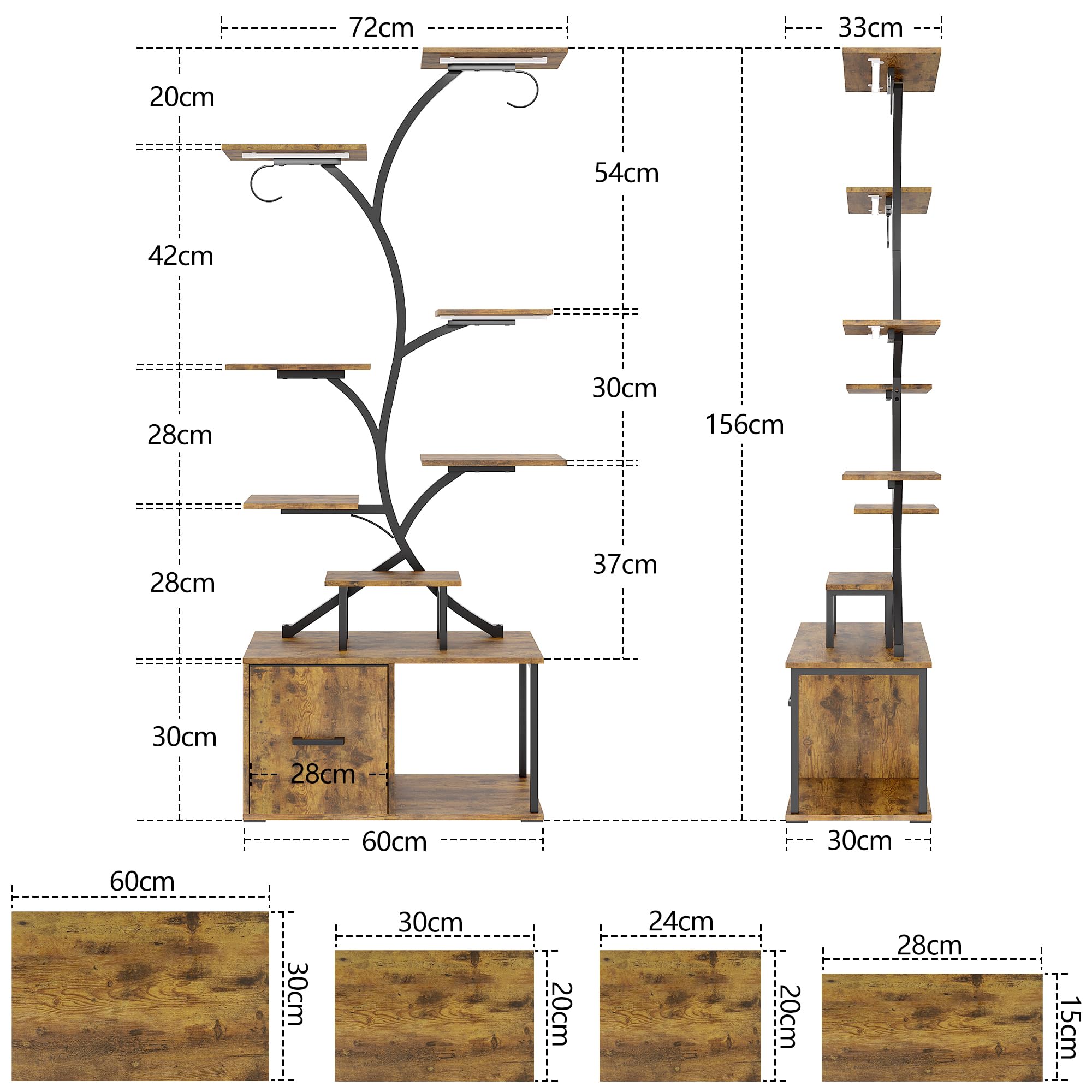 Blumenständer Pflanzenständer mit Wachstumslichtern - 9 Etagen Pflanzenregal aus Holz und Metall mit Große speicherkapazität Die schränke, 156cm Innen & Außen Blumentreppe, Balkon, Schlafzimmer