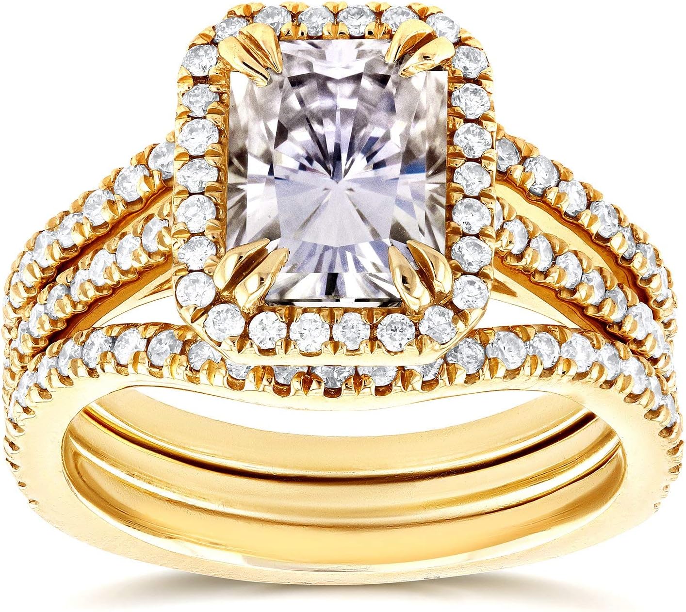 Kobelli Radiant Moissanite 3 Piece Bridal Set 2 2/5 CTW in 14k Yellow Gold, Size 9, Yellow Gold