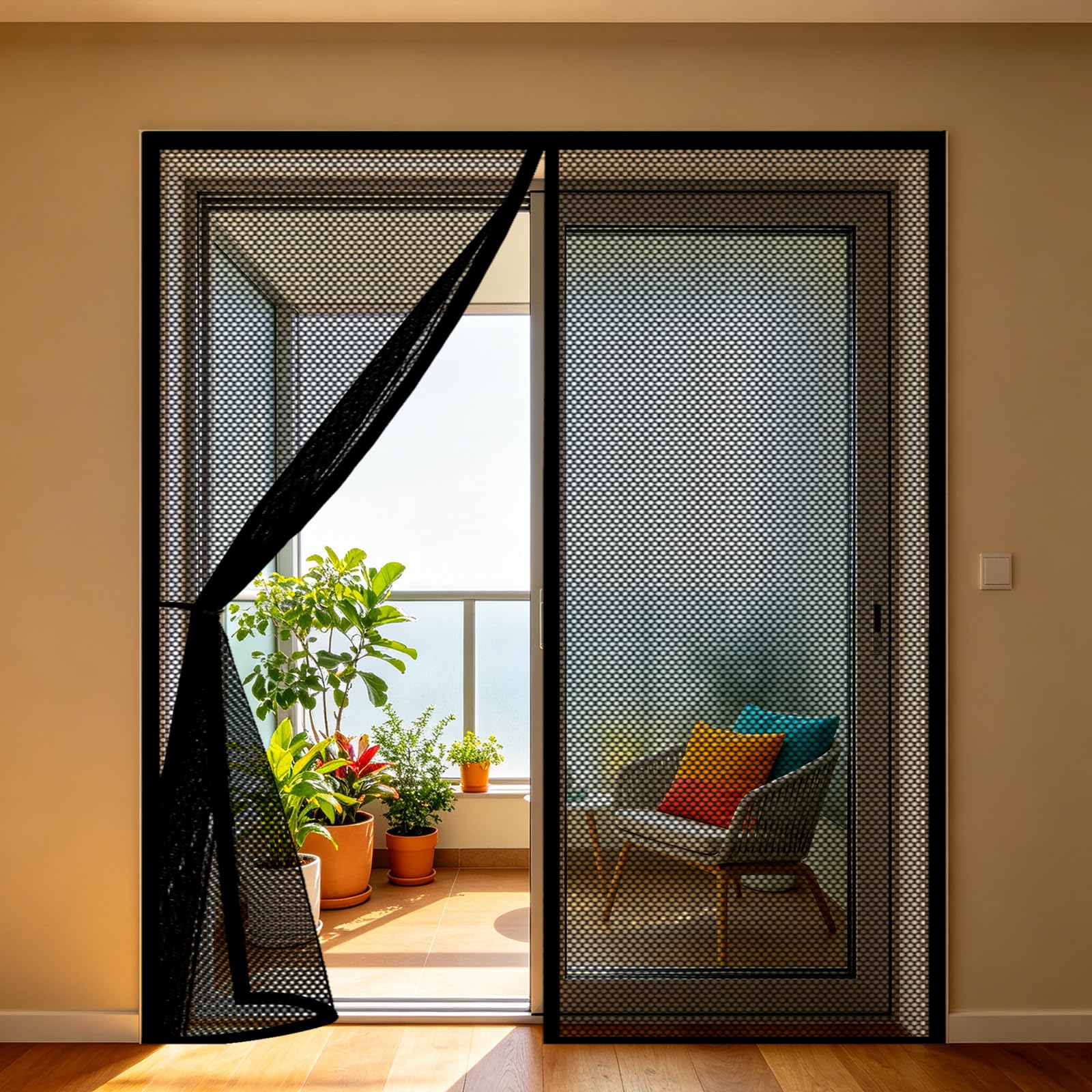Fenetre magnetique 135x140 cm noire avec fermeture automatique en maille ultraresistante