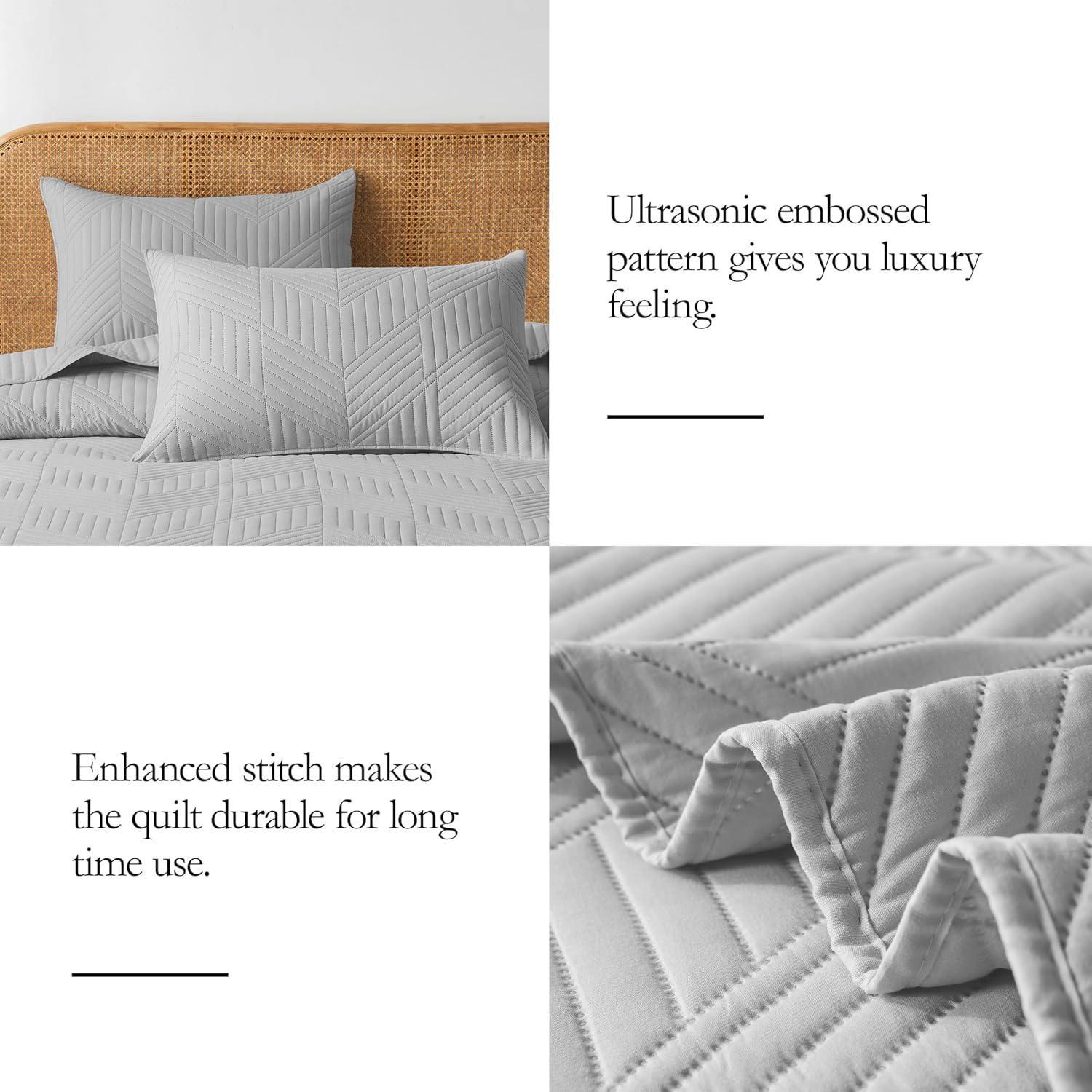 Queen Quilt Bedding Set,Light Grey Ultrasonic Full/Queen Quilt Set Reversible Microfiber Bedspread,Lightweight Soft Modern Geometric Coverlet Set for All Seasons(1 Quilt,2 Pillow Shams) - Image 6