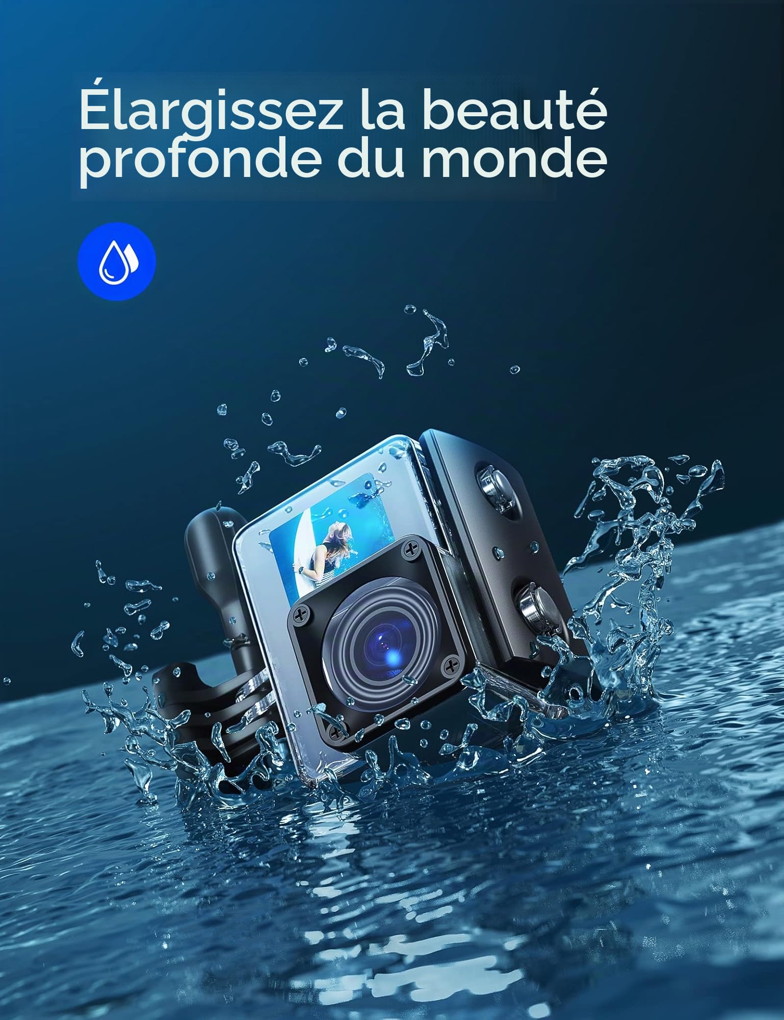 WOLFANG Caméra Sport GA200 4K 24MP, Deux Écrans 30FPS Caméra Étanche Grand Angle Écran Tactile WiFi Appareil Photo avec EIS Stabilisateur(2 Piles, kit d'accessoires)