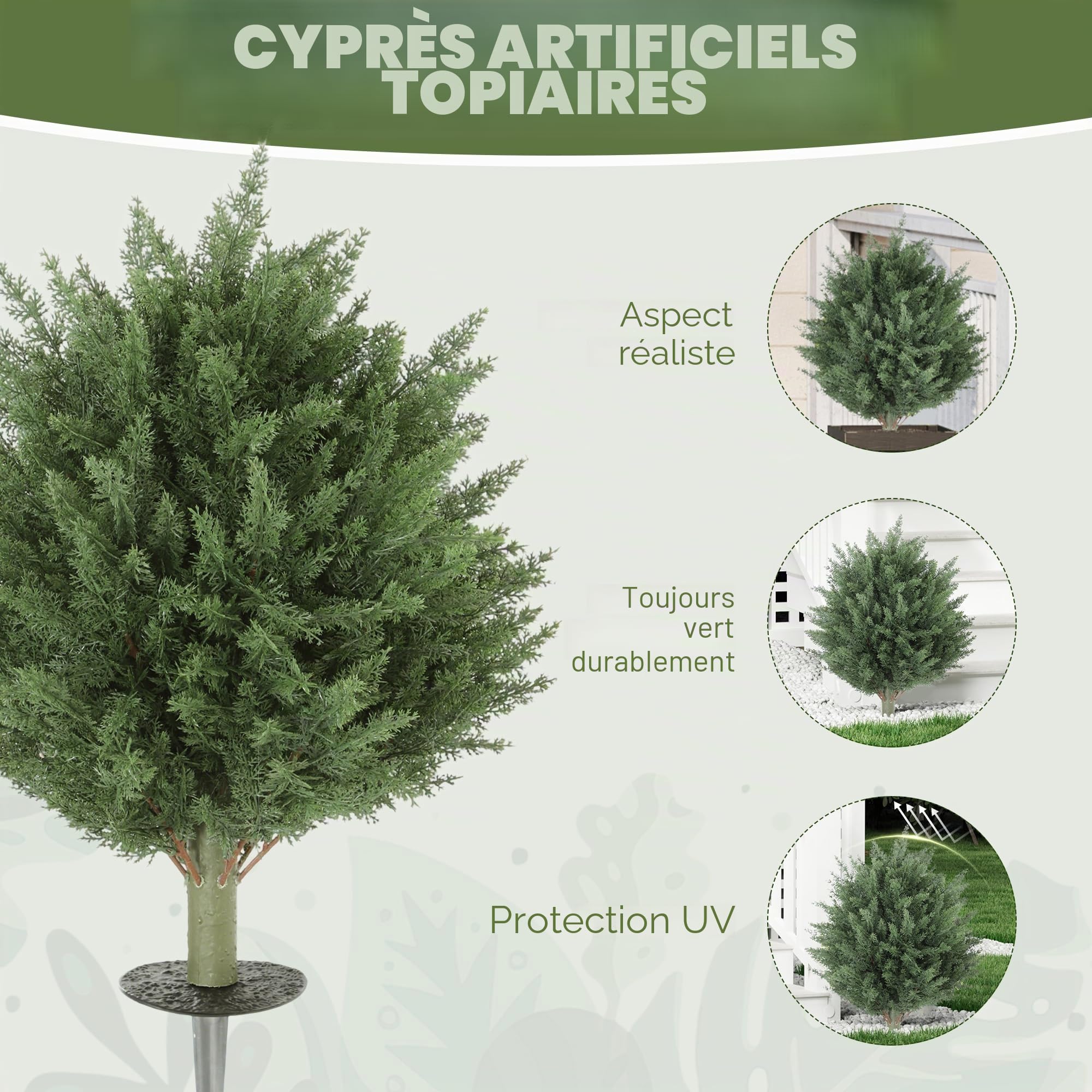 HOMCOM Lot de 2 cyprès artificiels topiaires 60 cm résistant UV, Vert