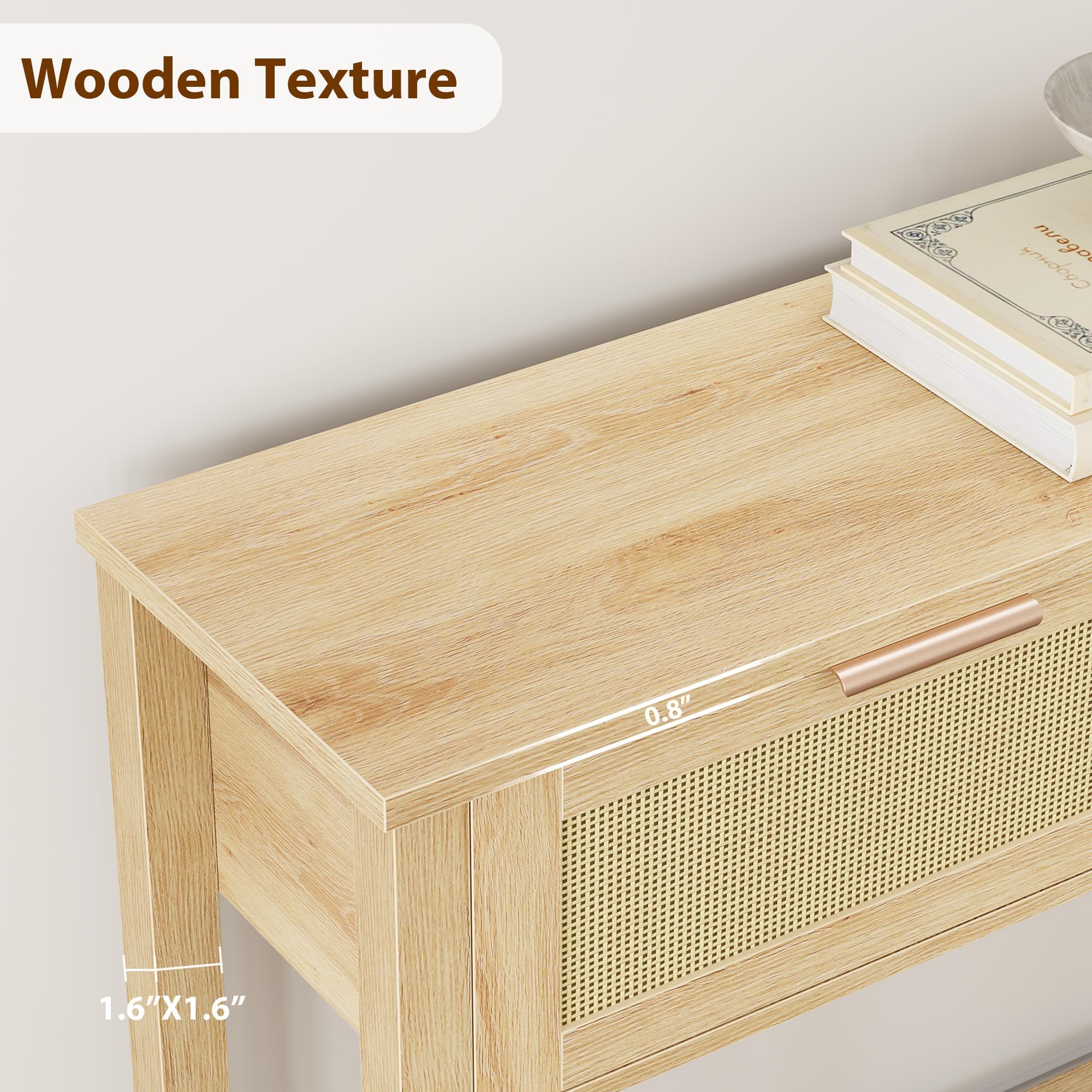 Garvee Table Console à 2 Niveaux, Meuble d’Entrée, Table d'appoint avec 2 Tiroirs en Rotin et Étagère de Rangement, pour Couloir Chambre Salon