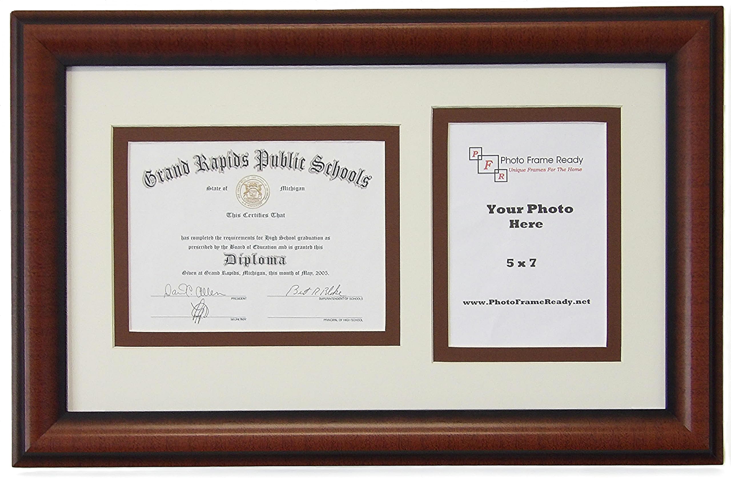 Graduation High School Diploma Certificate 6x8 with 5x7 Photo Frame Brown Frame Double Mat