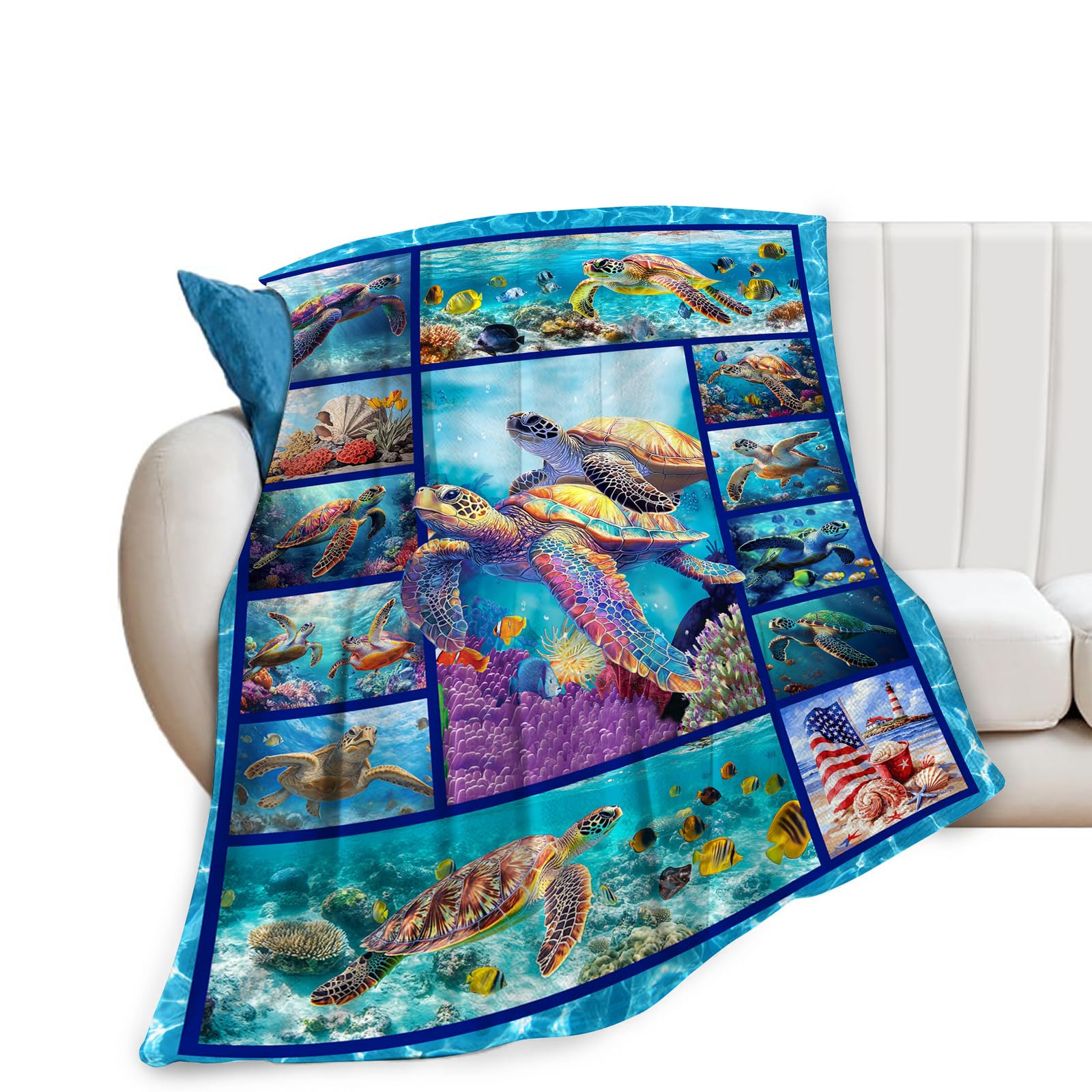Tijuboni Women's Sea Turtle Blanket Ultra Soft Cozy Throw Blanket Fleece Fuzzy Plush Bedding Marine Life Lovers Gifts For Girls Kids Adults Couch Sofa 50"X40"