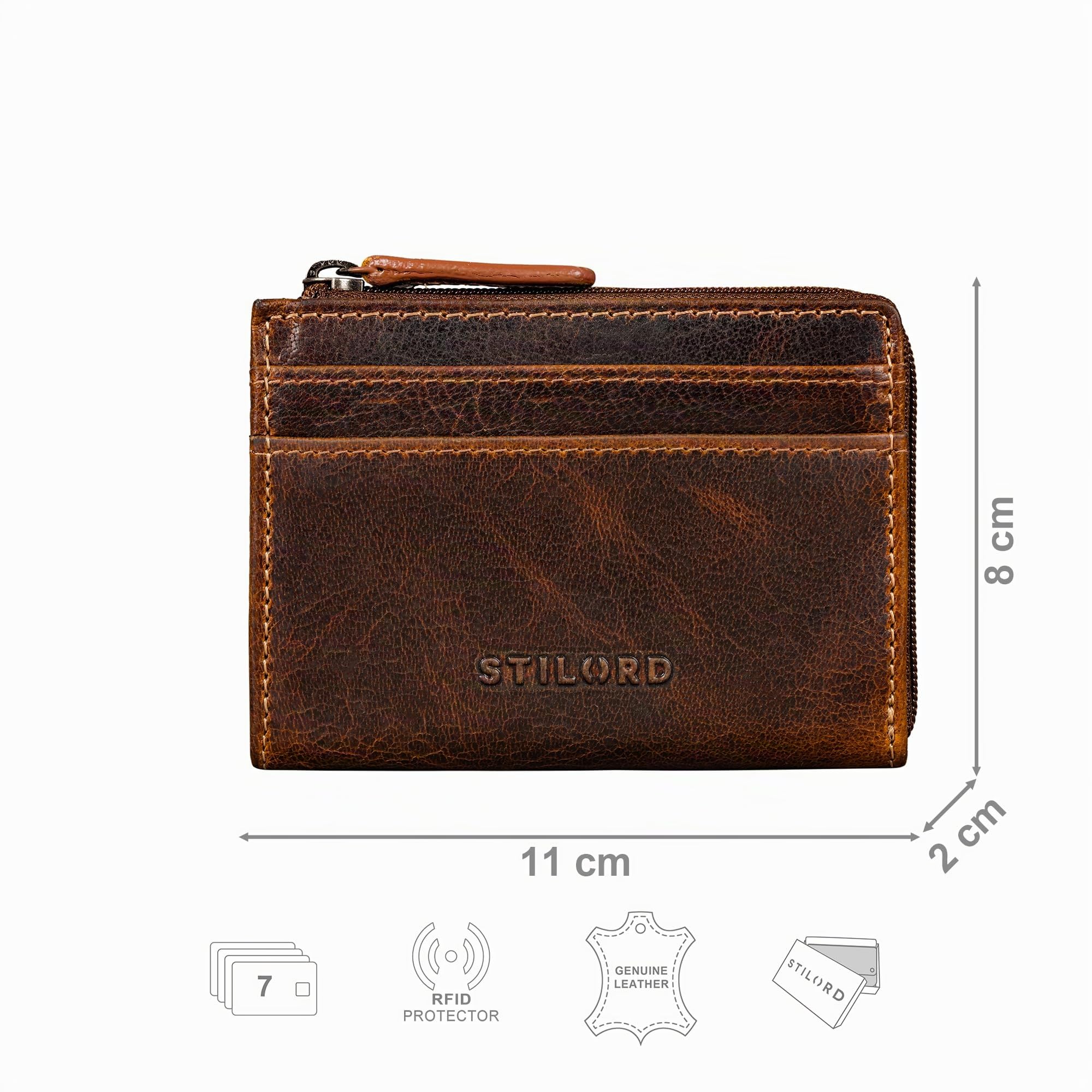 STILORD "Cardino Tarjetero Hombre Piel Auténtica Tamaño Compacto - Monedero Mujer Billetera Pequeña Card Holder Wallet - Cartera Cuero Delgada Cartera con Monedero RFID Color:luino - marrón