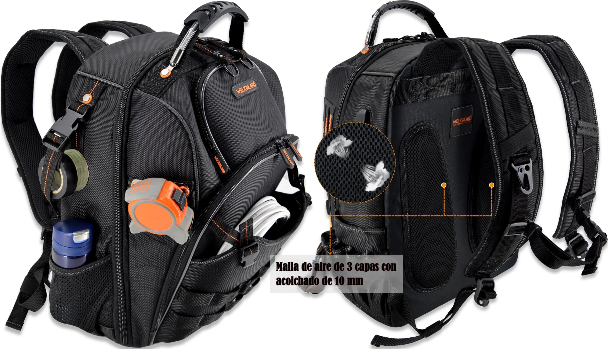 Bolsa de herramientas de 66 bolsillos, mochila resistente para electricistas, construcción, hombres