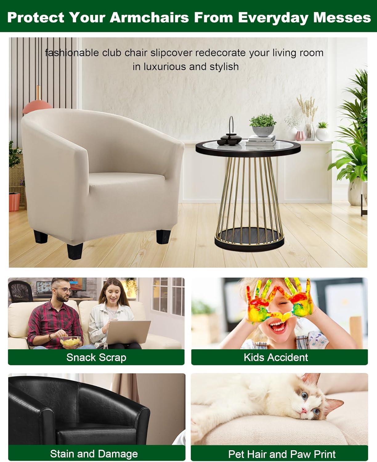 CRFATOP 2 Piece Club Chair Slipcover Stretch Barrel Chair Covers Solid Tub Chair Slipcovers Soft Armchair Sofa Cover Removable Couch Furniture Protector Arm Chair Cover for Living Room,F08