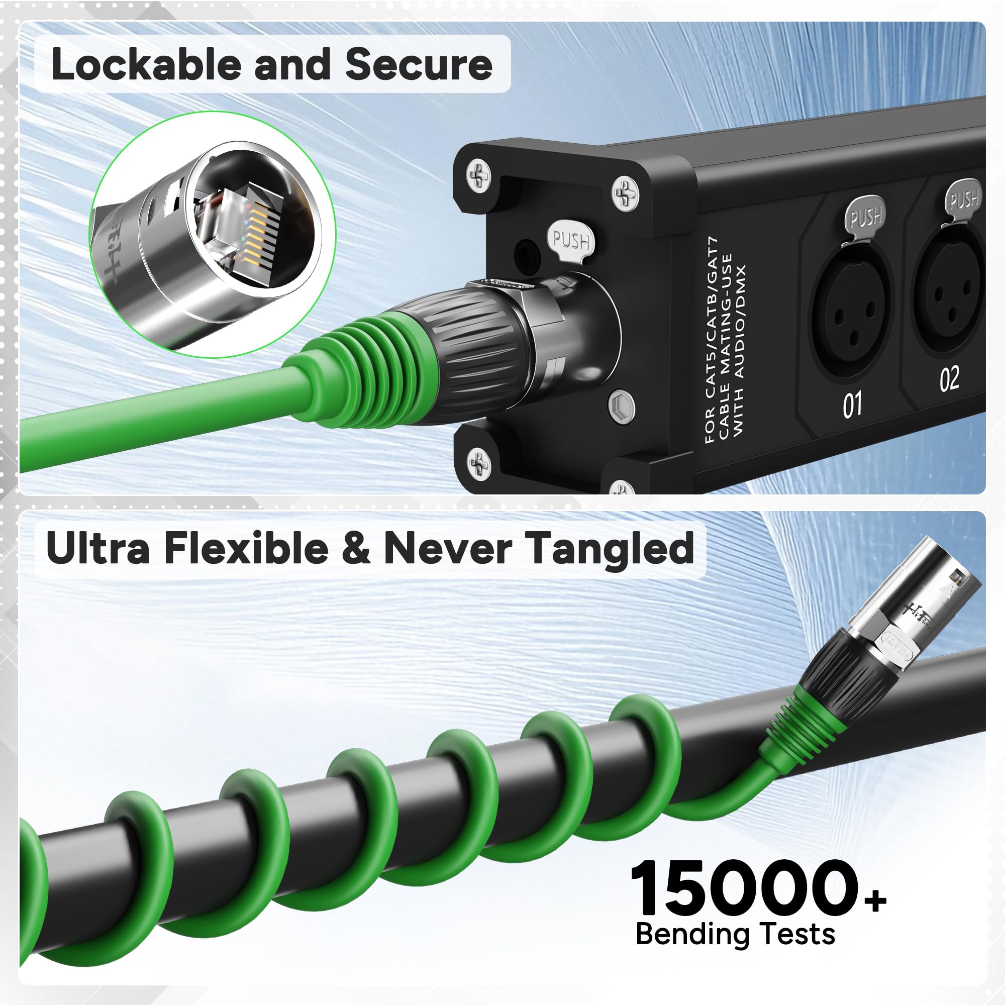 Cavo schermato EtherCON CAT 6A, 60 m, cavo Ethernet professionale compatibile con audio e illuminazione RJ45 CAT 6, connettore di bloccaggio, OFC S/FTP anti-UV per applicazioni di rete e concerti sul